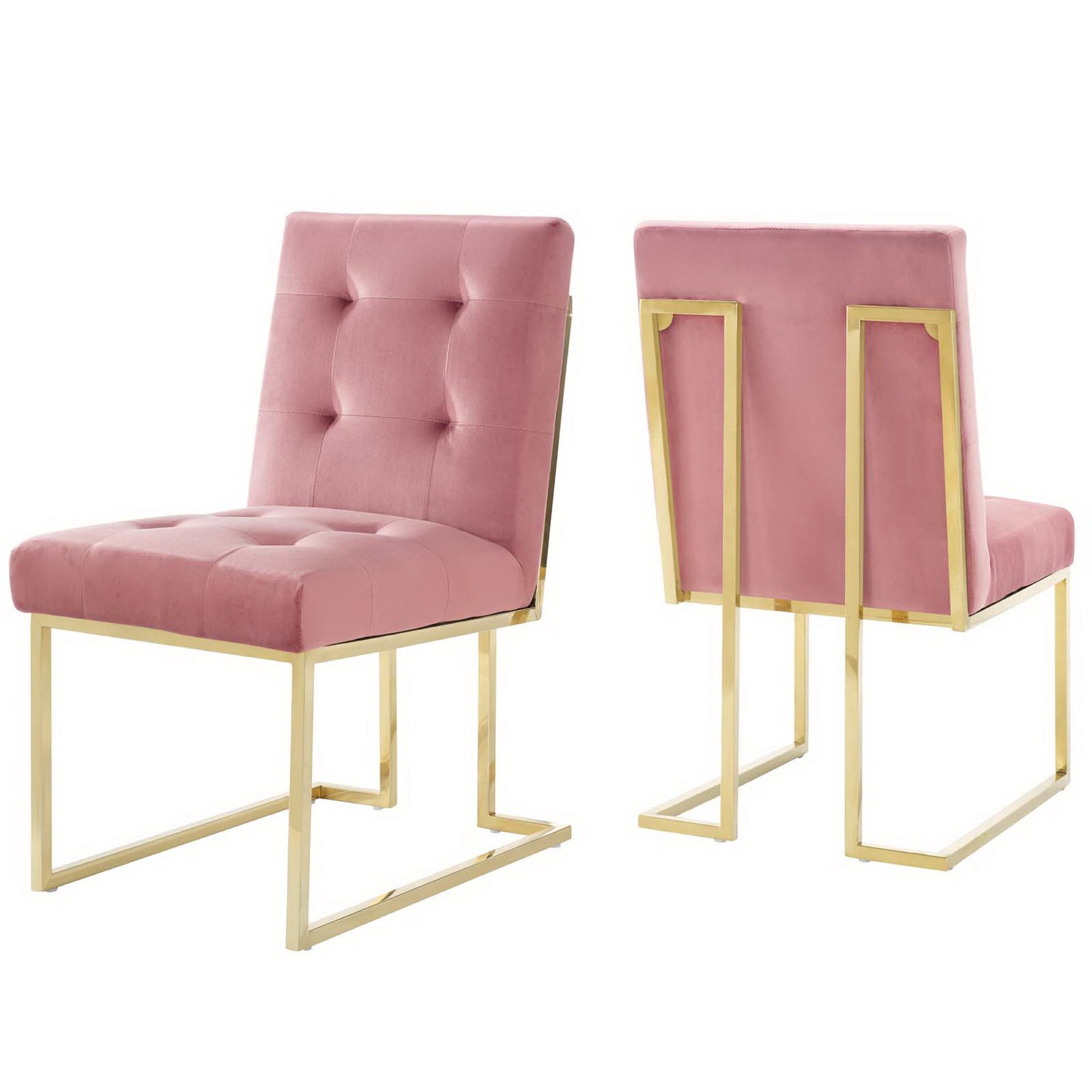Privy Gold Stainless Steel Performance Velvet Dining Chair Set of 2 - Gold Dusty Rose