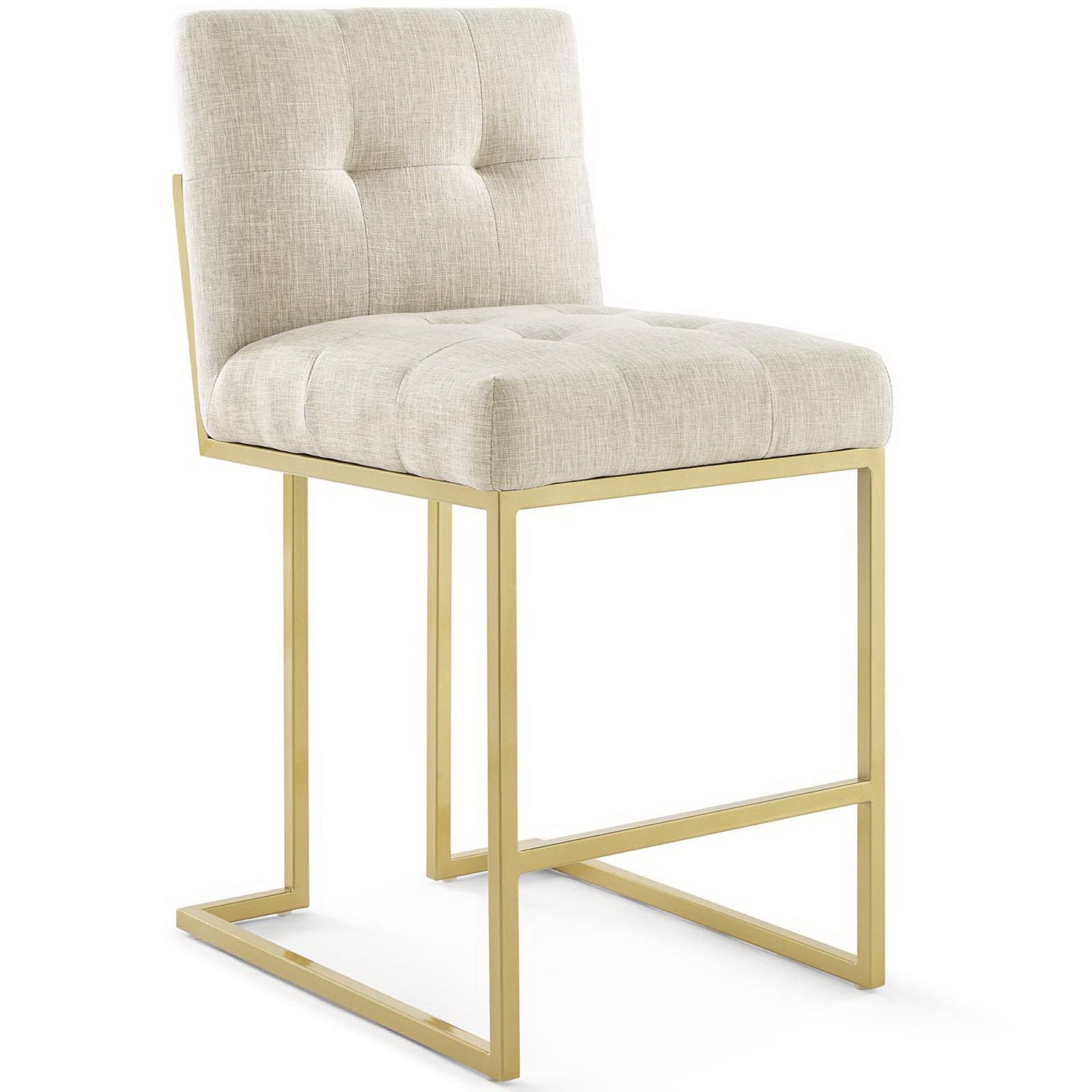 Privy Gold Stainless Steel Upholstered Fabric Counter Stool Set of 2 - Gold Light Gray