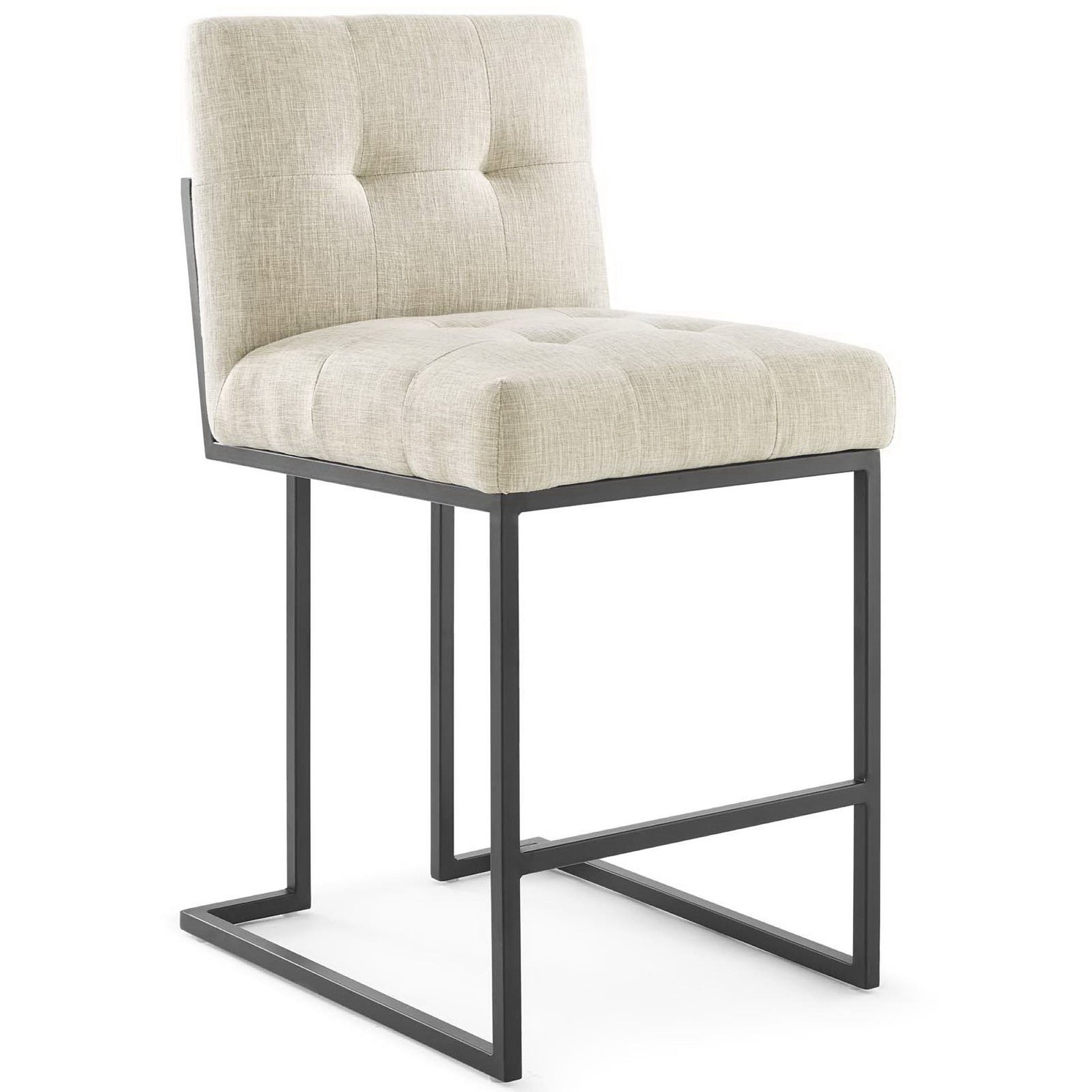Privy Black Stainless Steel Upholstered Fabric Counter Stool Set of 2 - Black Light Gray