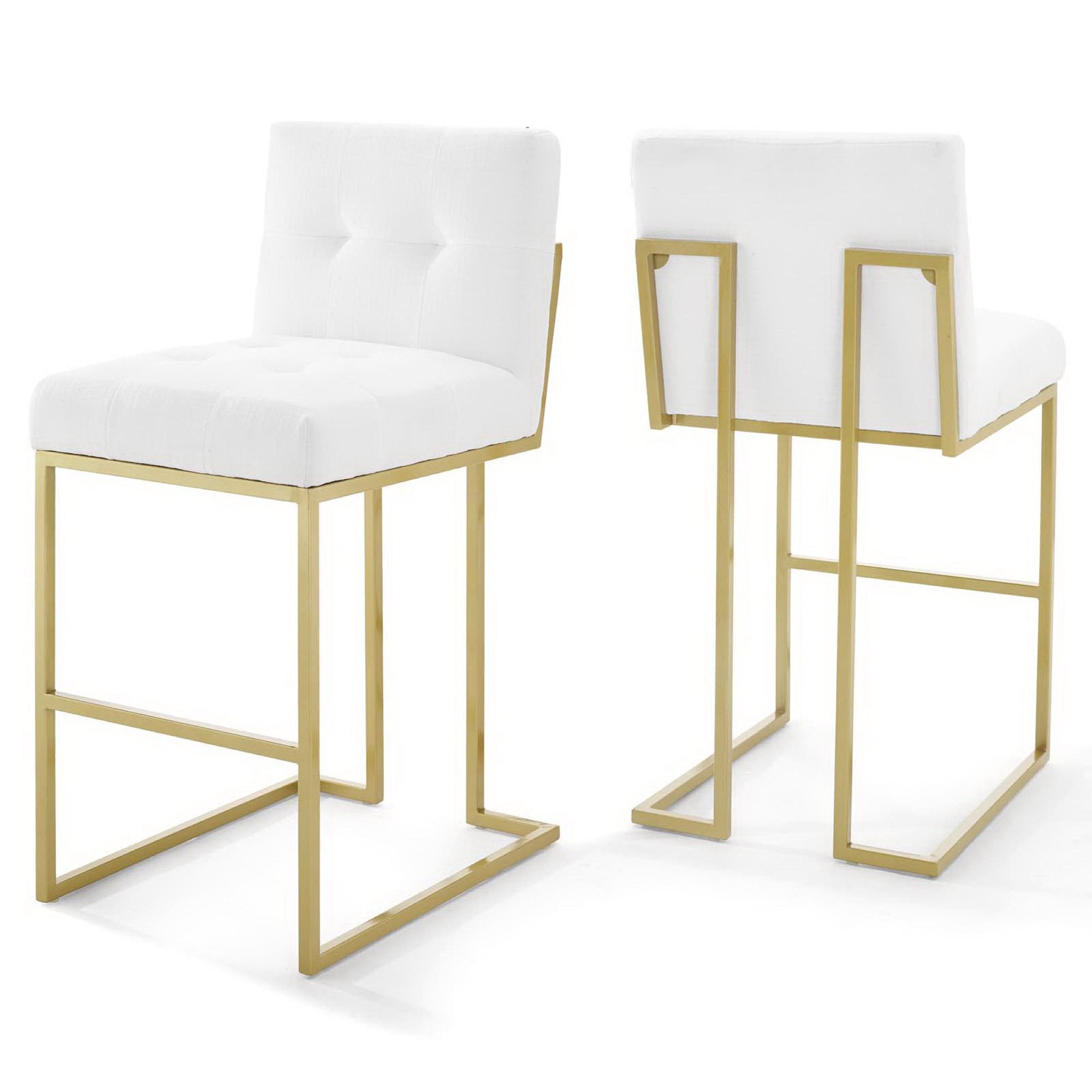 Privy Gold Stainless Steel Upholstered Fabric Bar Stool Set of 2 - Gold White