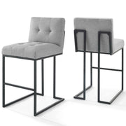 Privy Black Stainless Steel Upholstered Fabric Bar Stool Set of 2 - Black Light Gray