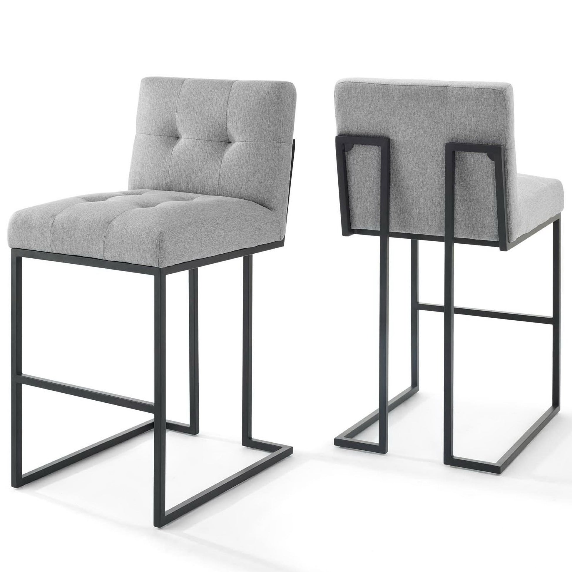 Privy Black Stainless Steel Upholstered Fabric Bar Stool Set of 2 - Black Light Gray
