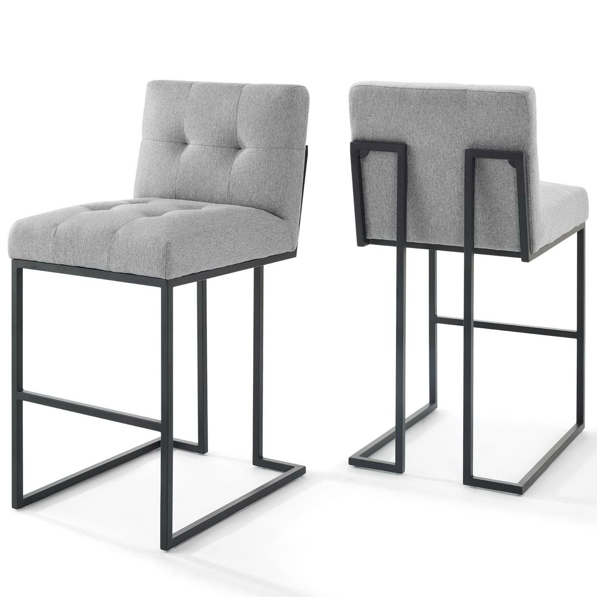 Privy Black Stainless Steel Upholstered Fabric Bar Stool Set of 2 - Black Light Gray