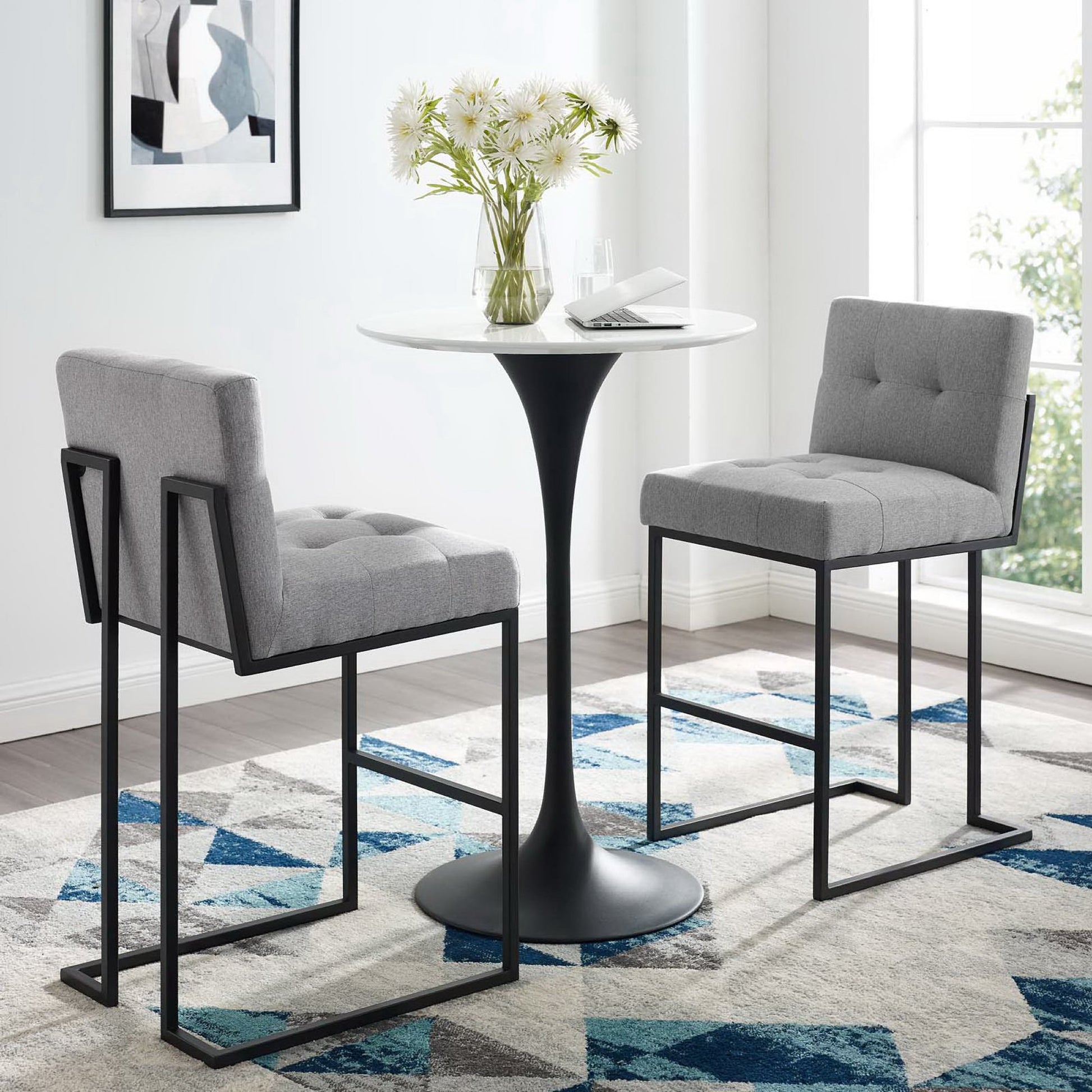 Privy Black Stainless Steel Upholstered Fabric Bar Stool Set of 2