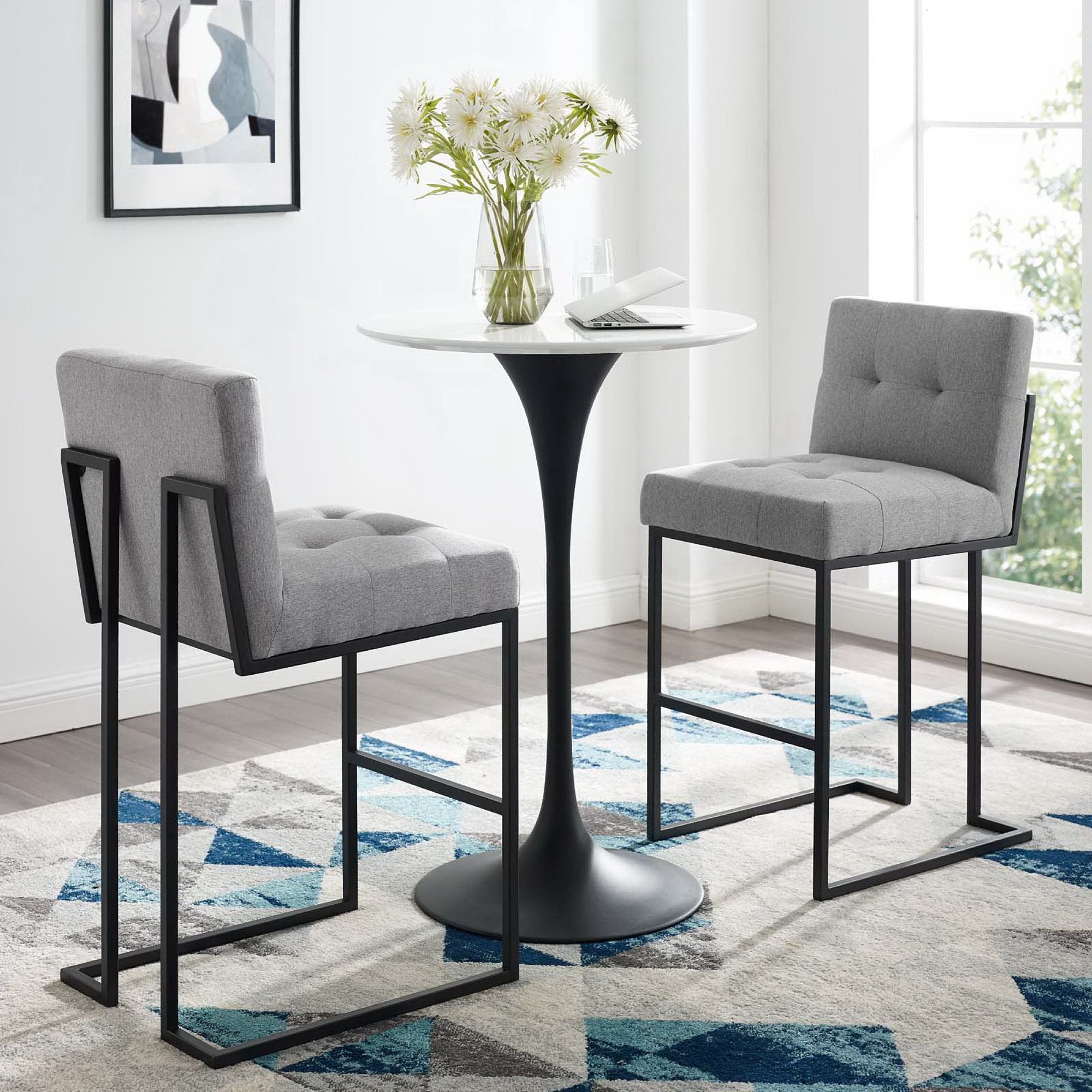 Privy Black Stainless Steel Upholstered Fabric Bar Stool Set of 2