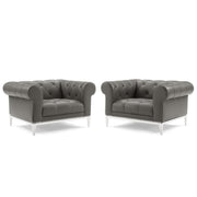 Idyll Tufted Upholstered Leather Armchair Set of 2 - Gray