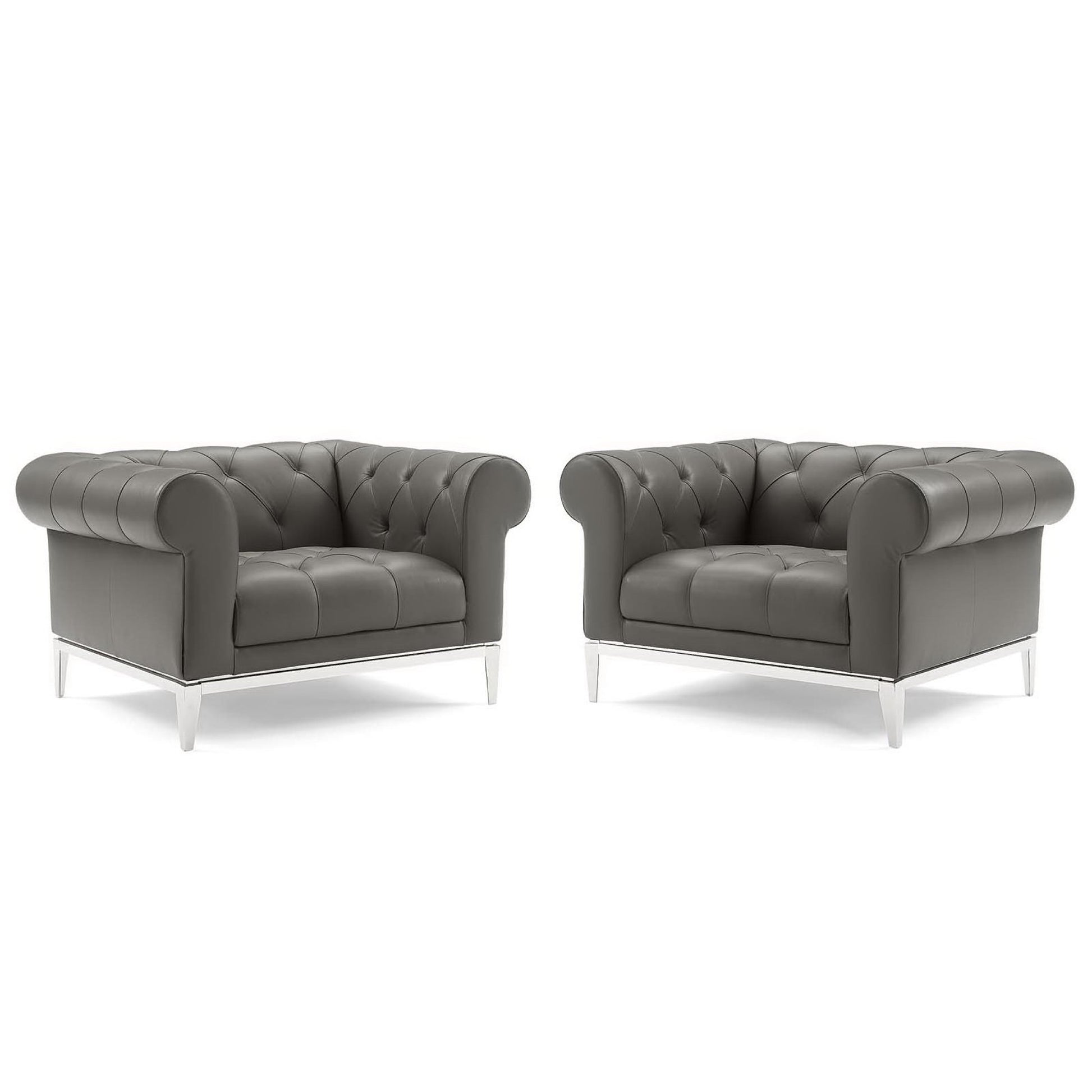Idyll Tufted Upholstered Leather Armchair Set of 2 - Gray
