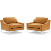 Harness Stainless Steel Base Leather Armchair Set of 2 - Tan
