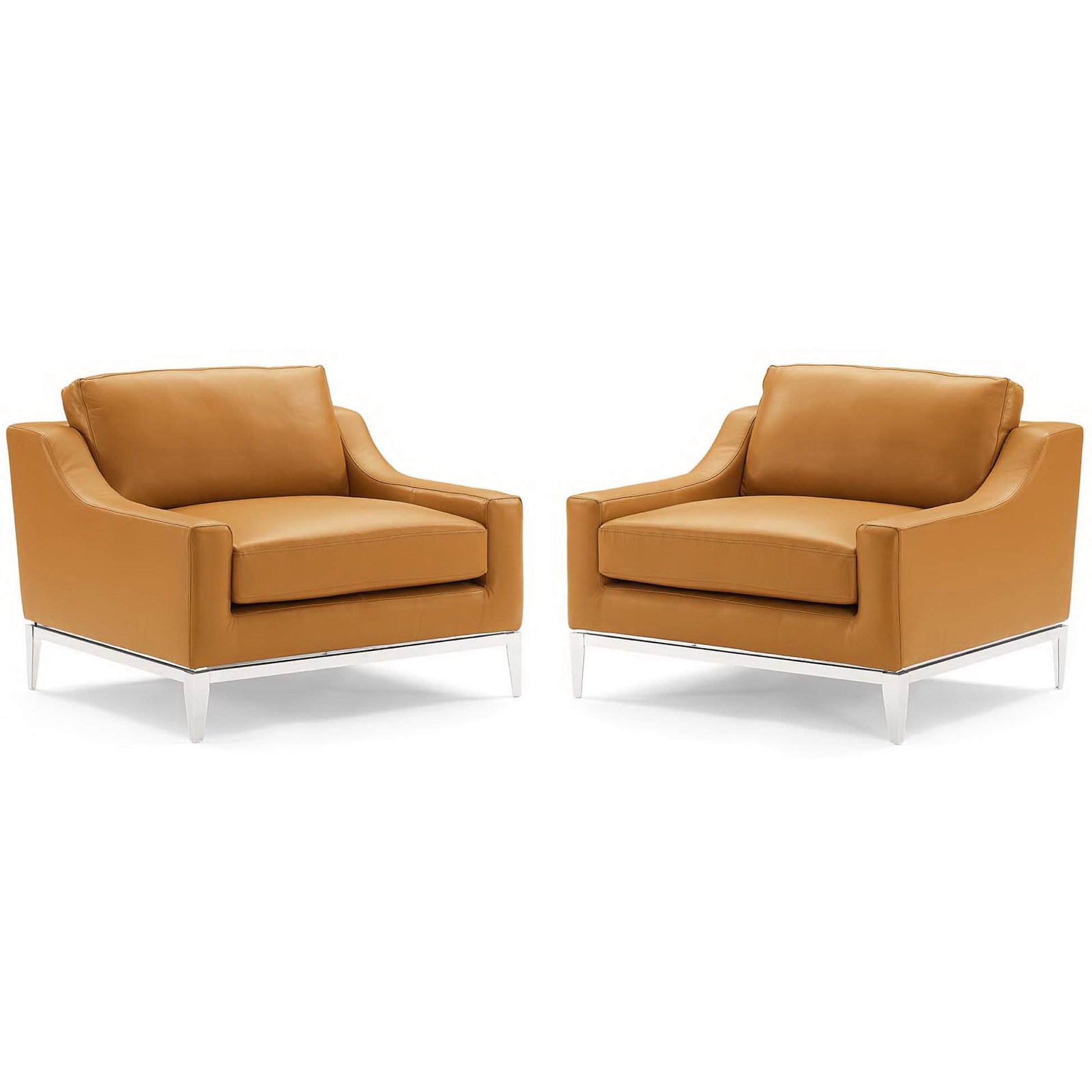 Harness Stainless Steel Base Leather Armchair Set of 2 - Tan