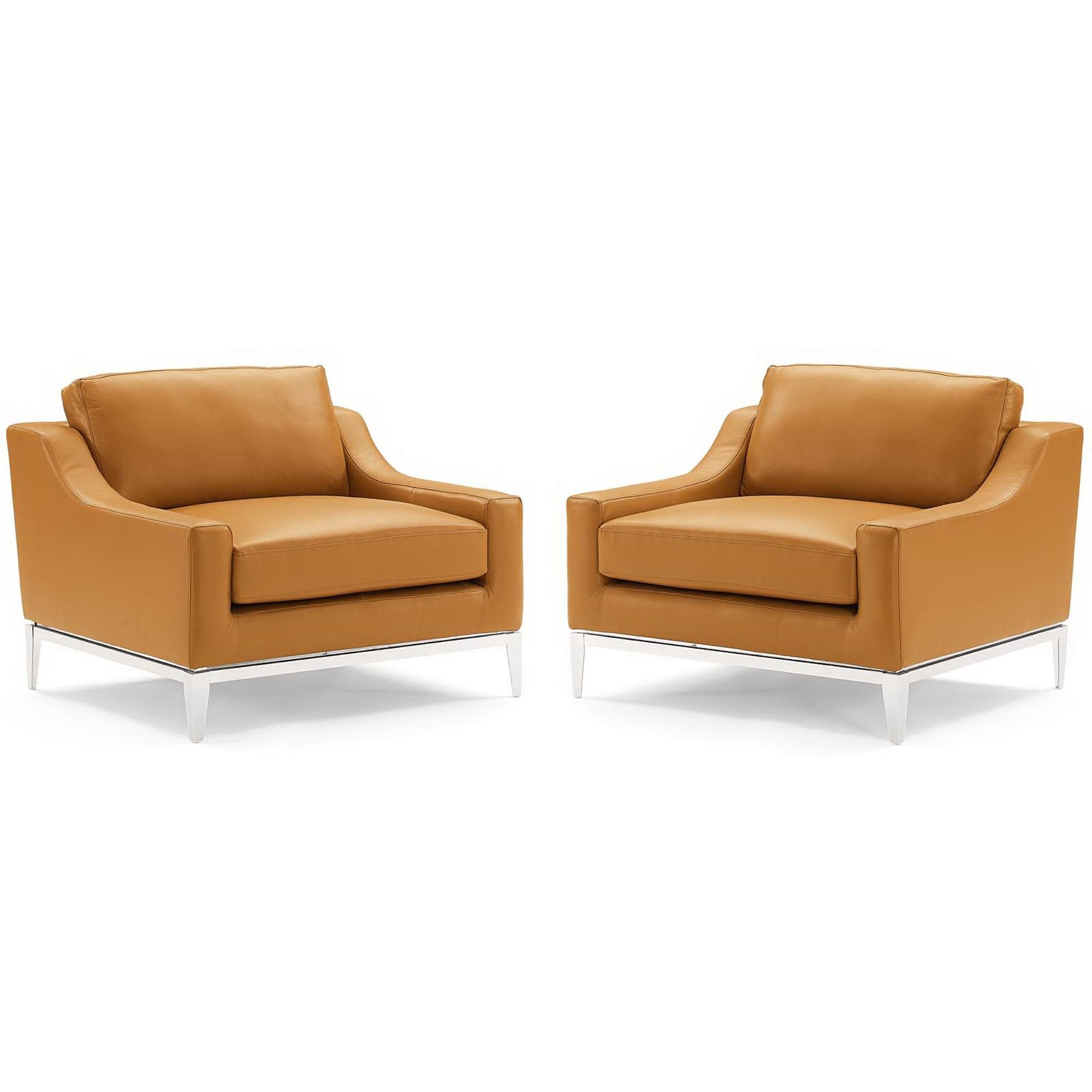 Harness Stainless Steel Base Leather Armchair Set of 2 - Tan