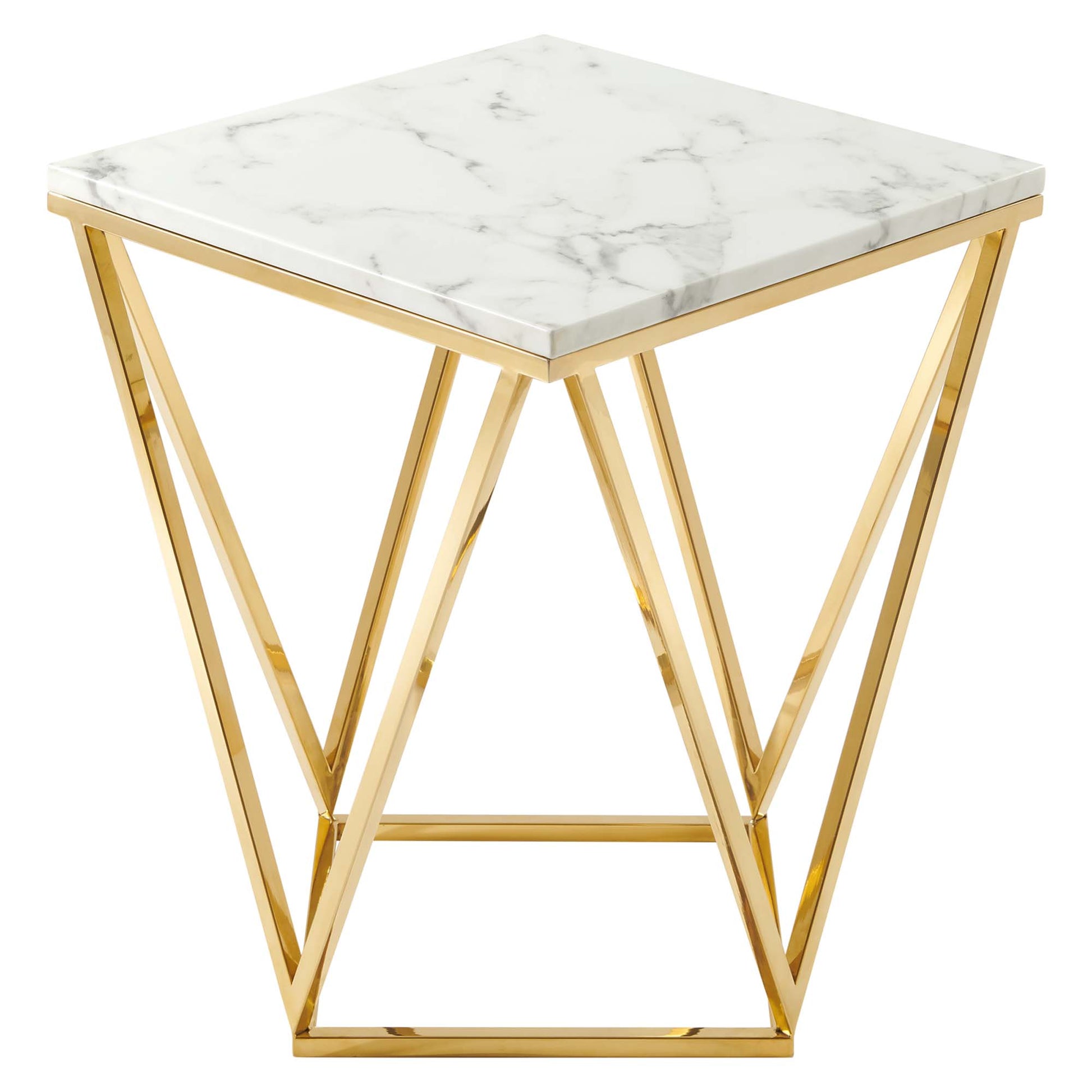 Vertex Gold Metal Stainless Steel End Table - Gold White