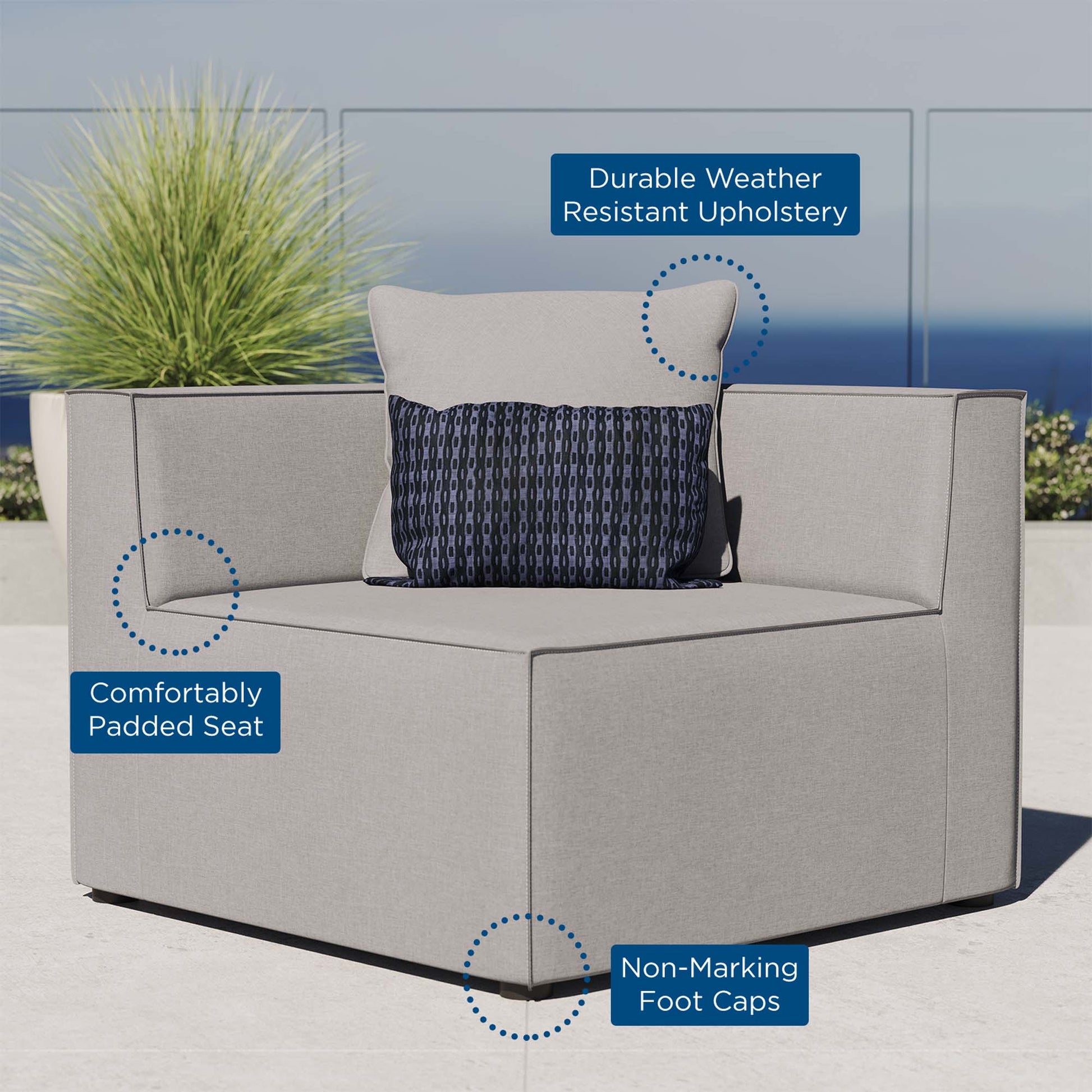Saybrook Outdoor Patio Upholstered Sectional Sofa Corner Chair - Navy