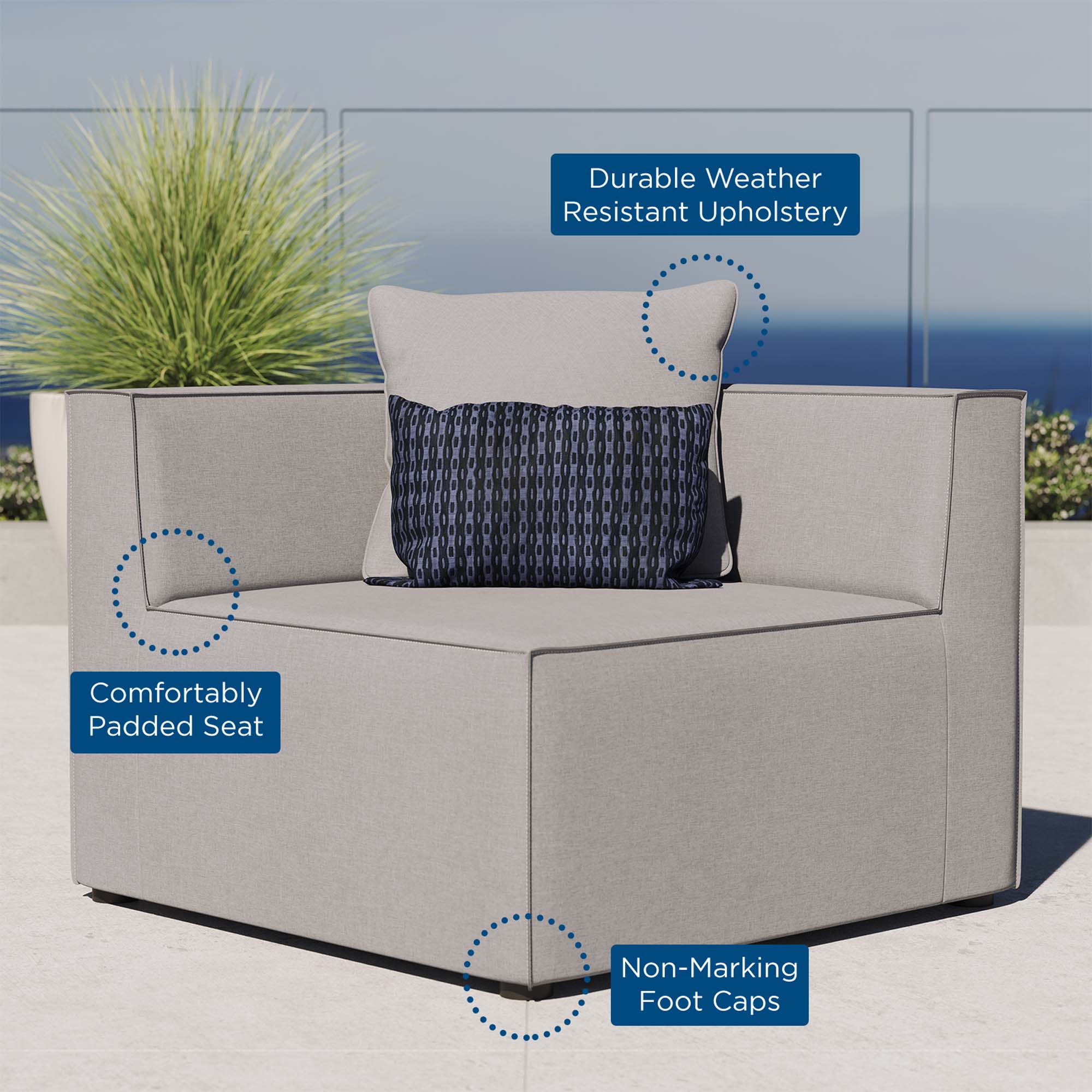 Saybrook Outdoor Patio Upholstered Sectional Sofa Corner Chair - Navy