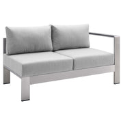 Shore Sunbrella® Fabric Aluminum Outdoor Patio Right-Arm Loveseat - Silver Gray
