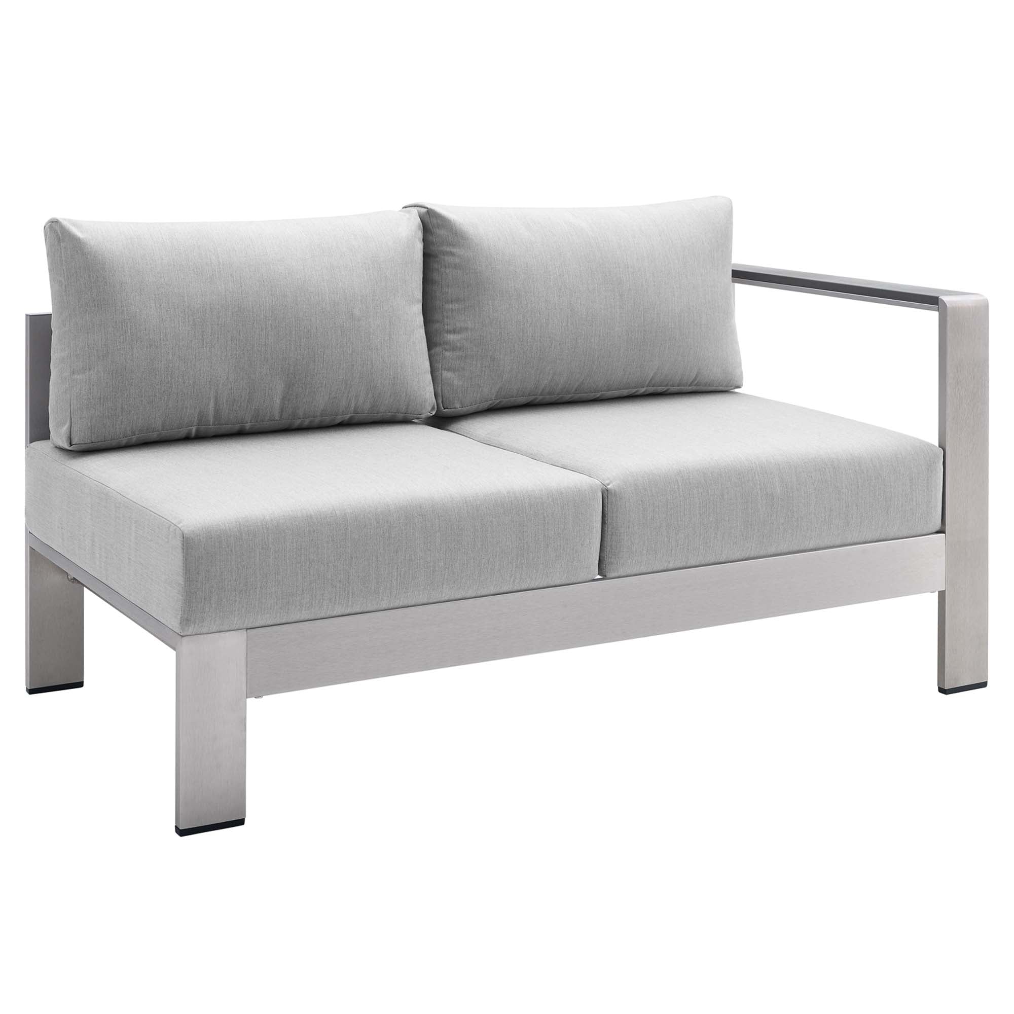Shore Sunbrella® Fabric Aluminum Outdoor Patio Right-Arm Loveseat - Silver Gray