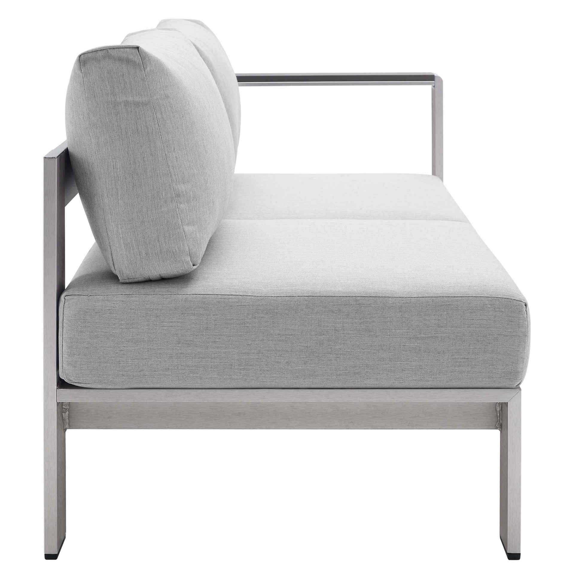 Shore Sunbrella® Fabric Aluminum Outdoor Patio Right-Arm Loveseat - Silver Navy