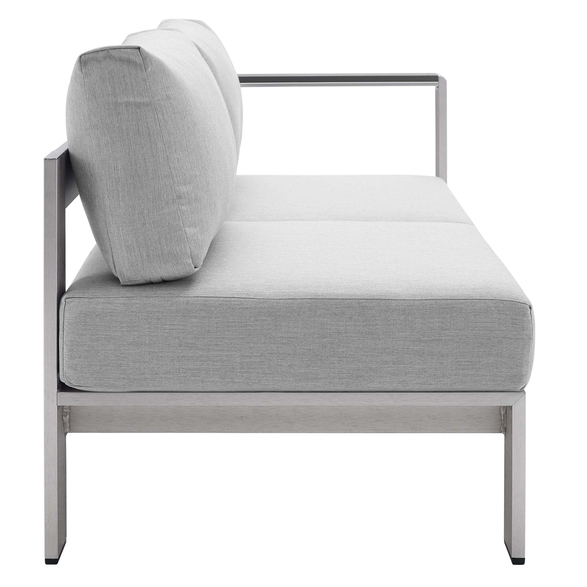 Shore Sunbrella® Fabric Aluminum Outdoor Patio Right-Arm Loveseat - Silver Navy