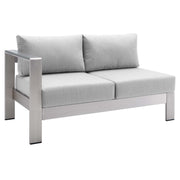 Shore Sunbrella® Fabric Aluminum Outdoor Patio Left-Arm Loveseat - Silver Gray