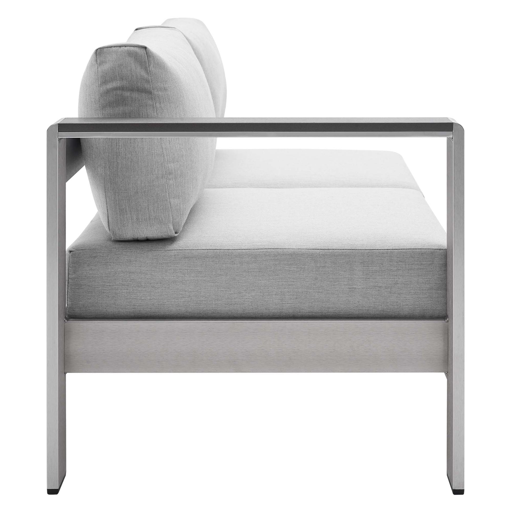 Shore Sunbrella® Fabric Aluminum Outdoor Patio Left-Arm Loveseat - Silver Navy