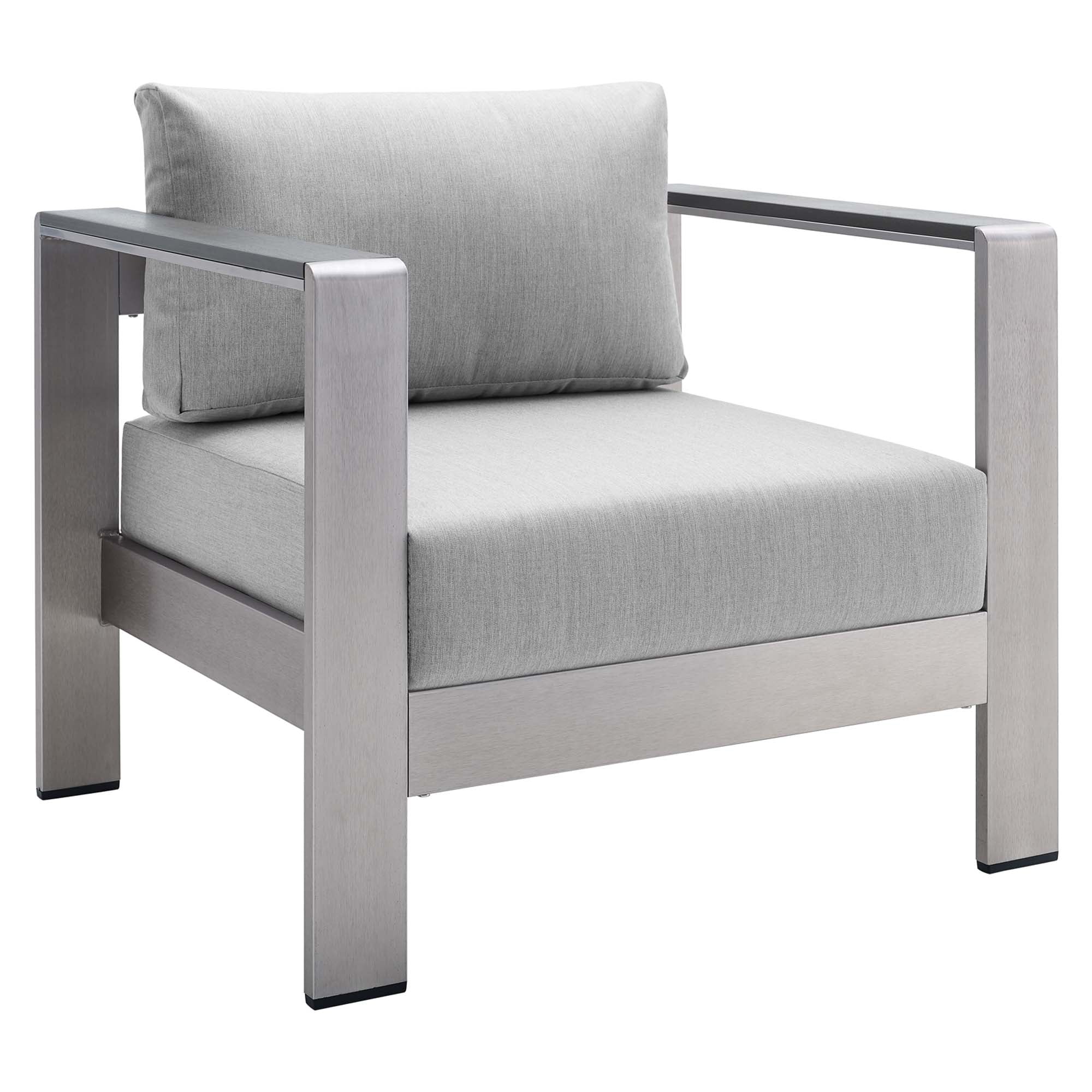 Shore Sunbrella® Fabric Aluminum Outdoor Patio Armchair - Silver Gray