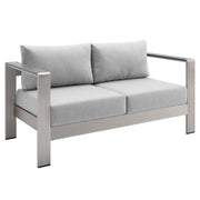 Shore Sunbrella® Fabric Aluminum Outdoor Patio Loveseat - Silver Gray