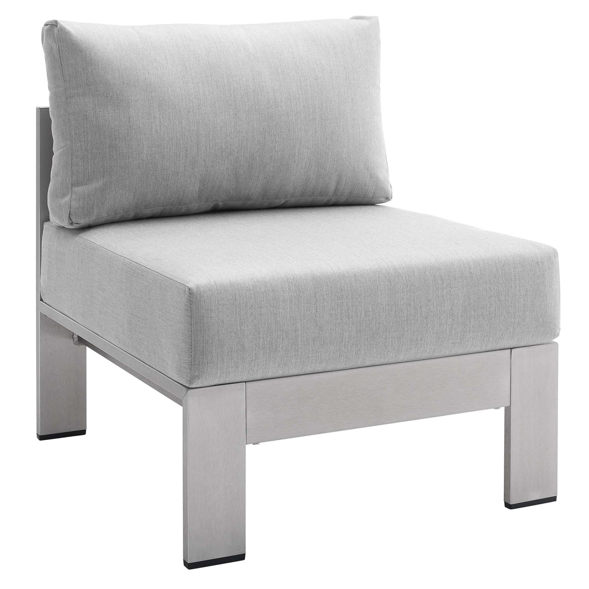 Shore Sunbrella® Fabric Aluminum Outdoor Armless Chair - Silver Gray