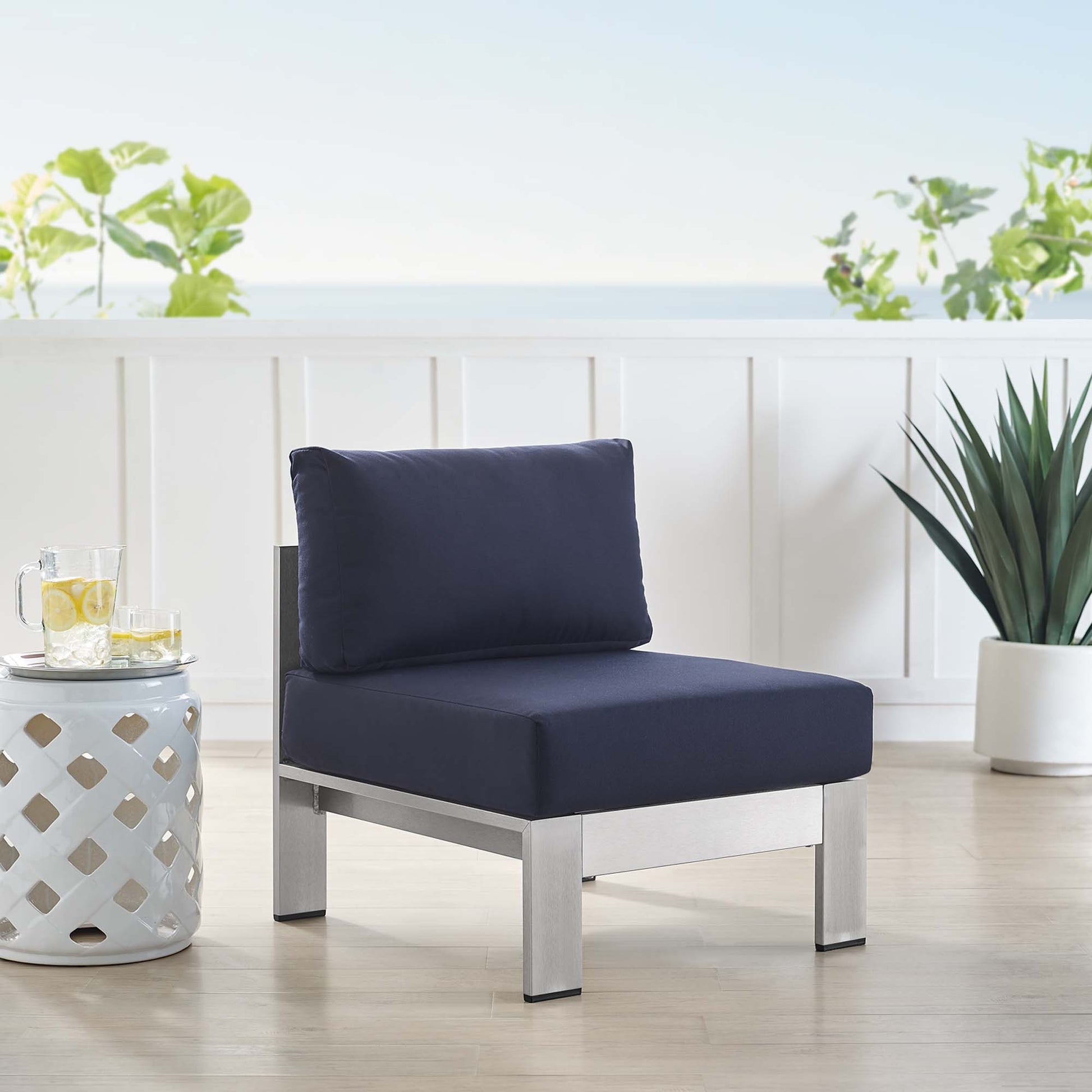 Shore Sunbrella® Fabric Aluminum Outdoor Armless Chair