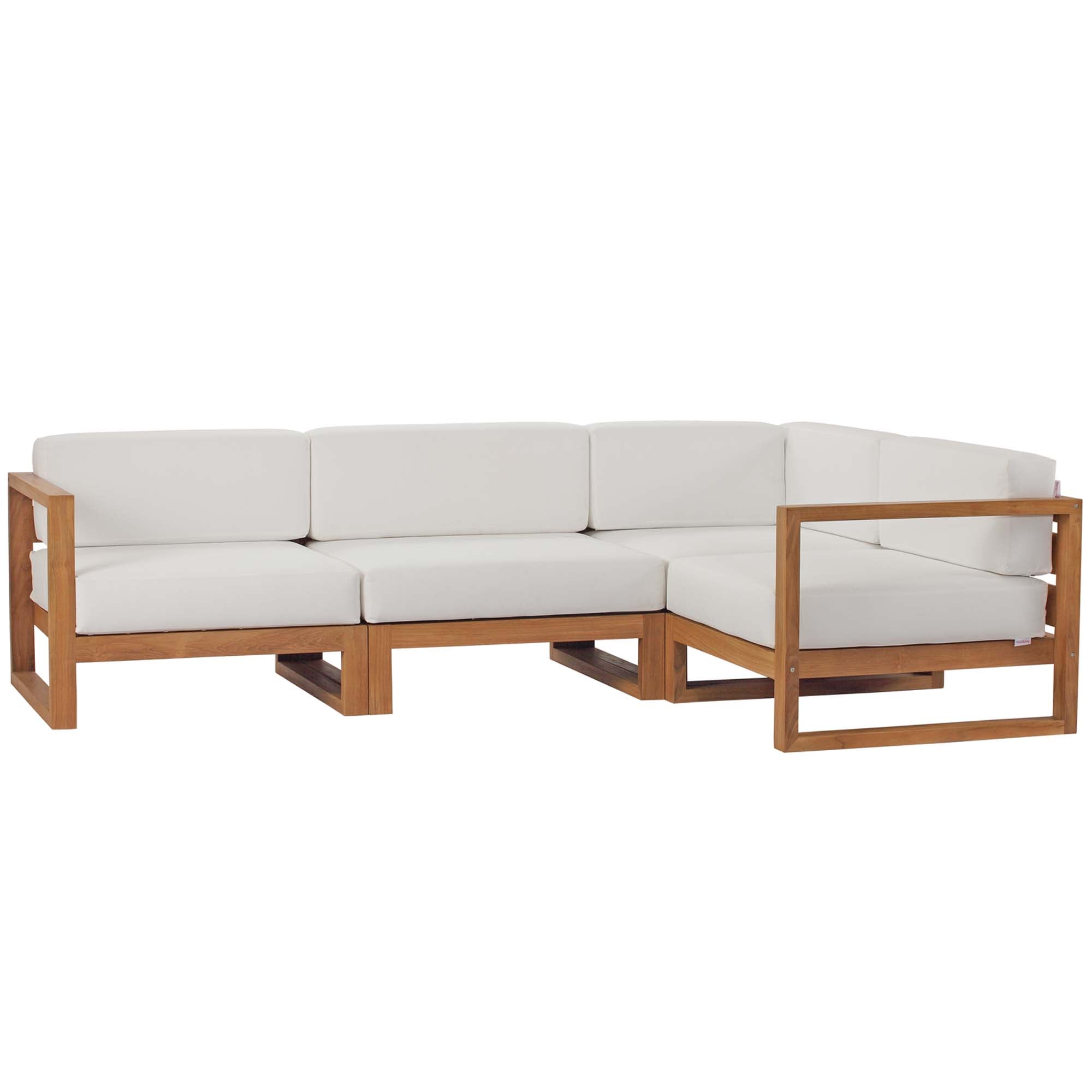 Upland Outdoor Patio Teak Wood 4-Piece Sectional Sofa Set - Natural White