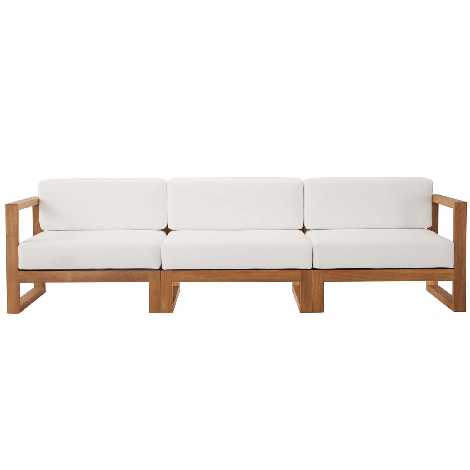 Upland Outdoor Patio Teak Wood 3-Piece Sectional Sofa Set - Natural White