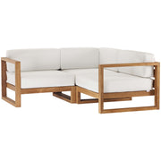 Upland Outdoor Patio Teak Wood 3-Piece Sectional Sofa Set - Natural White