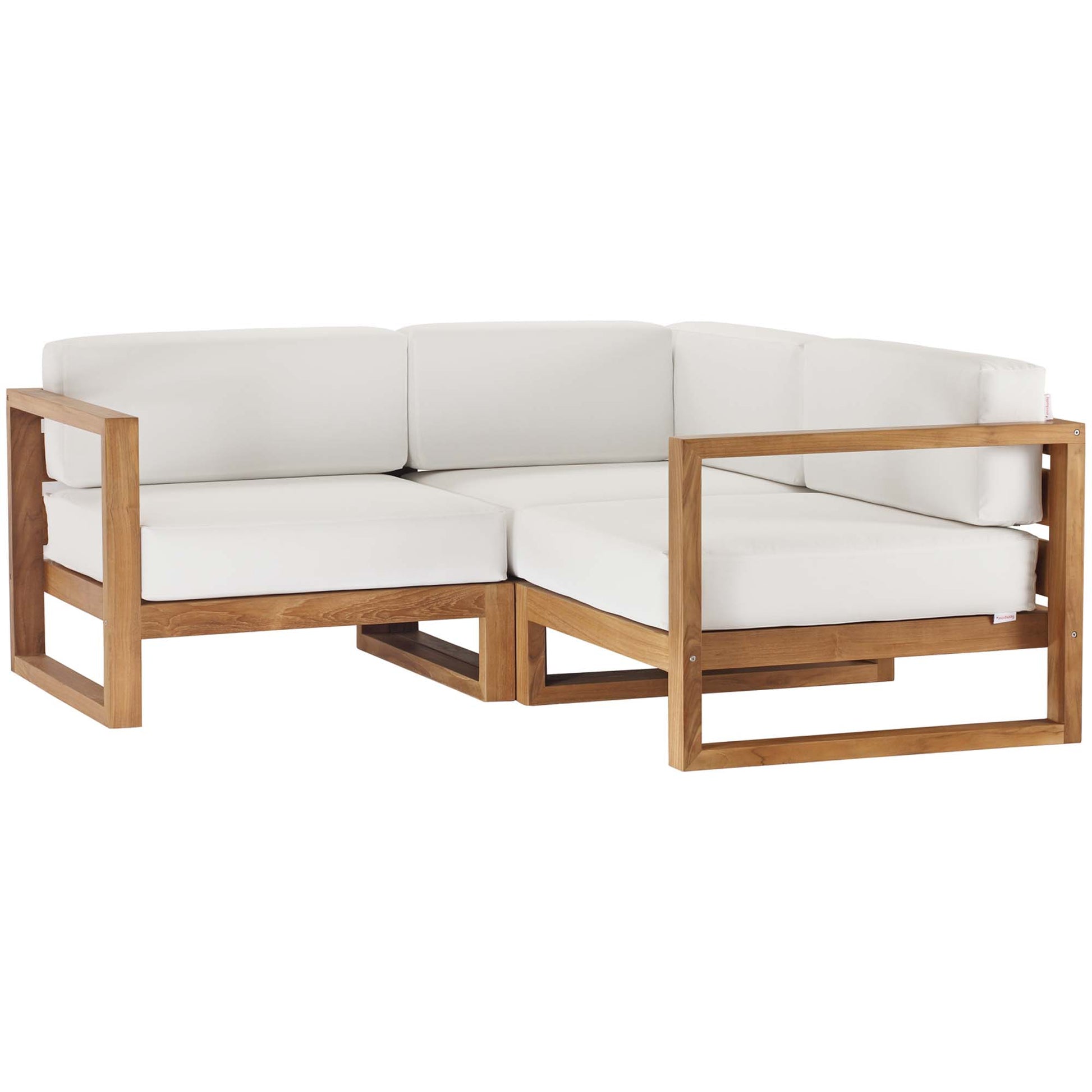 Upland Outdoor Patio Teak Wood 3-Piece Sectional Sofa Set - Natural White