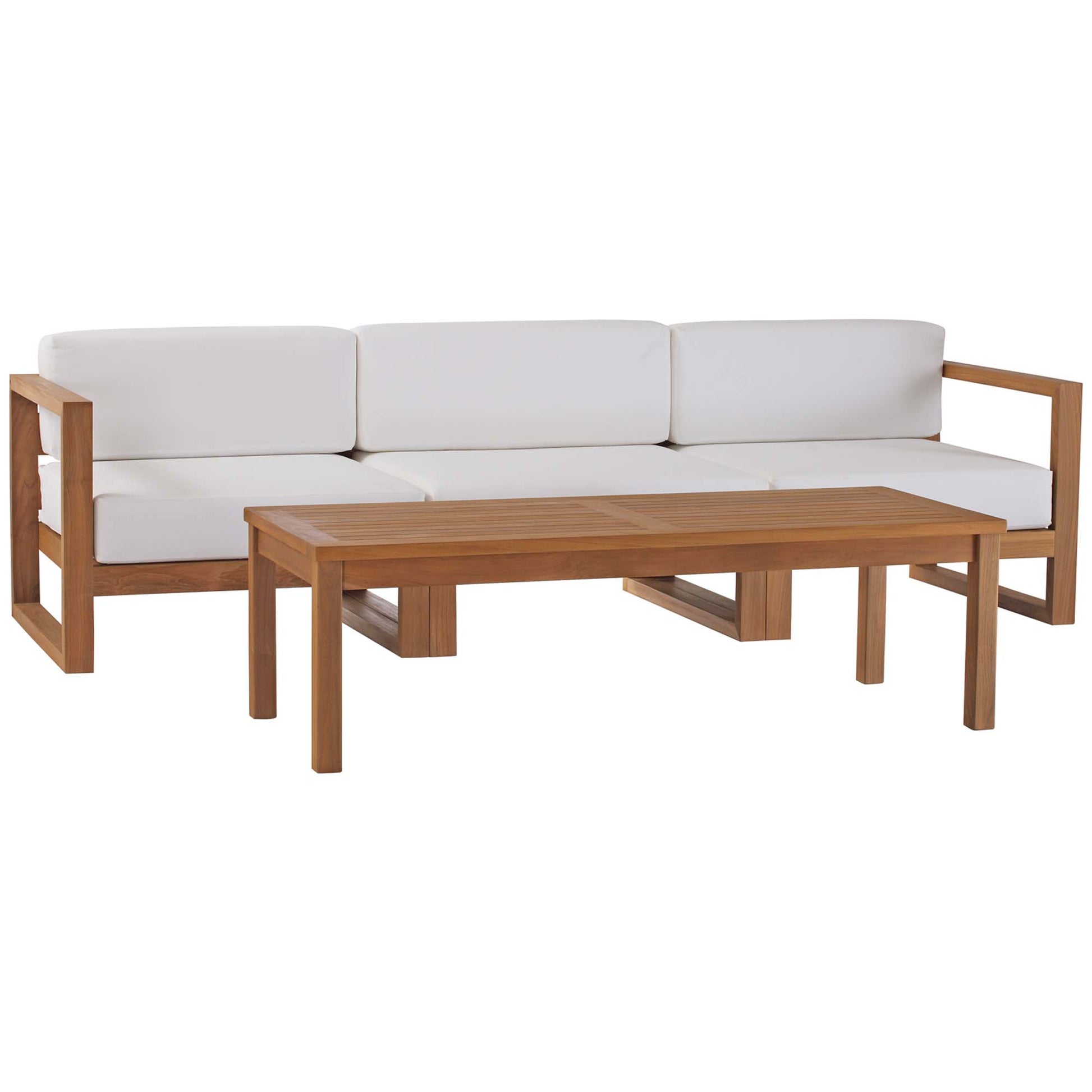 Upland Outdoor Patio Teak Wood 4-Piece Furniture Set - Natural White