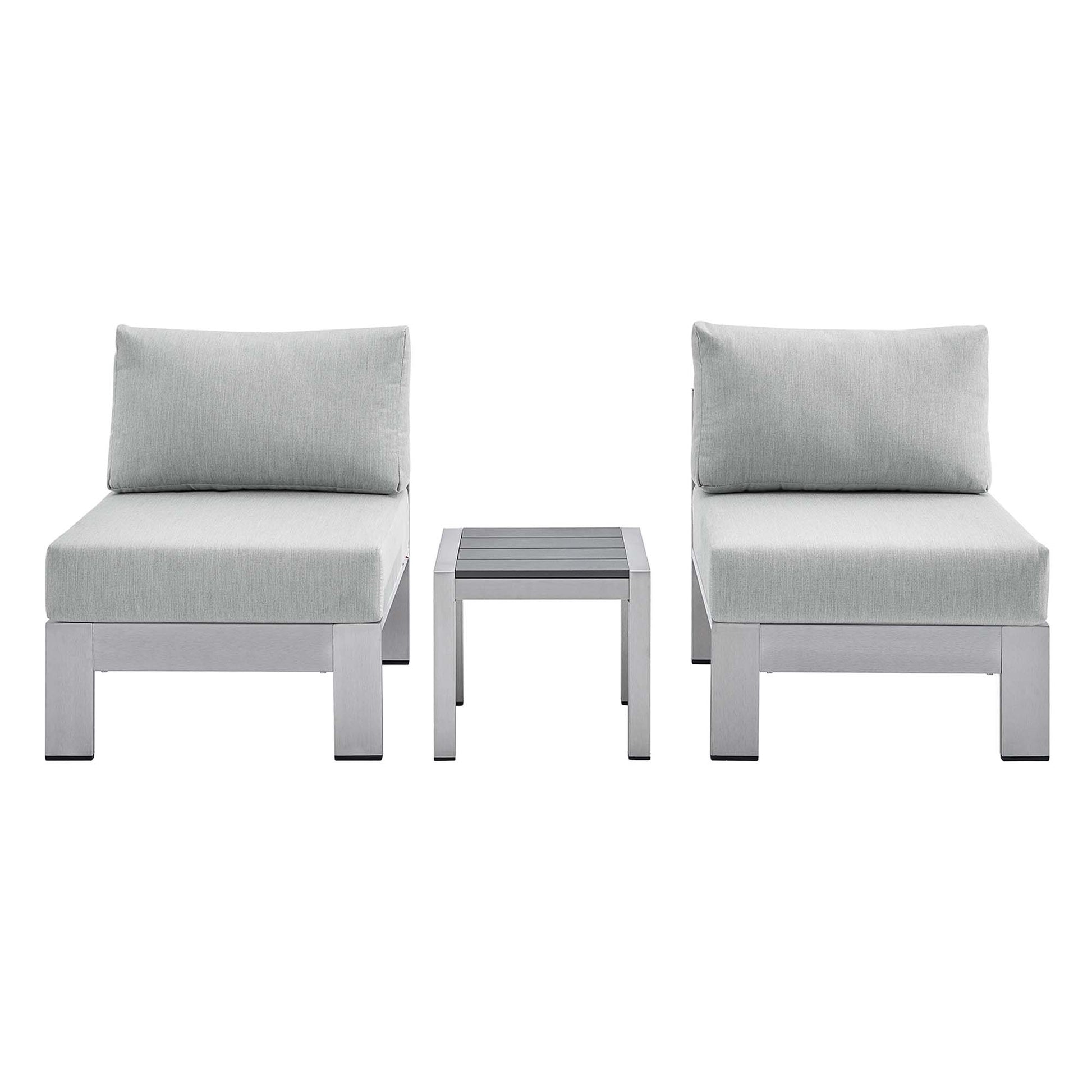 Shore 3 Piece Sunbrella® Fabric Outdoor Aluminum Set - Silver Gray