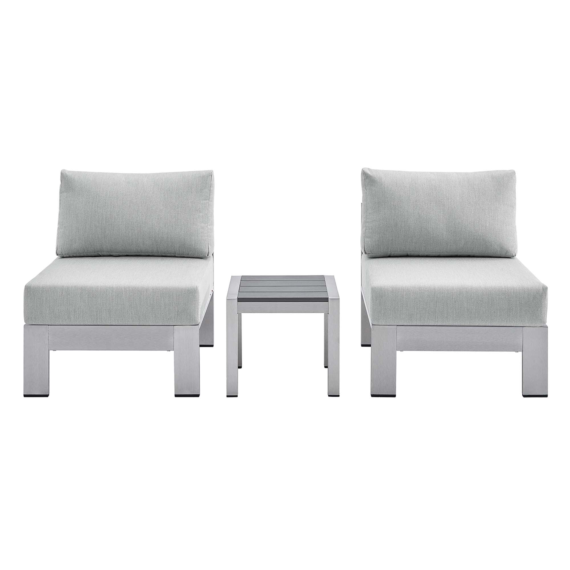 Shore 3 Piece Sunbrella® Fabric Outdoor Aluminum Set - Silver Gray