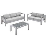 Shore Sunbrella® Fabric Outdoor Patio Aluminum 3 Piece Set - Silver Gray
