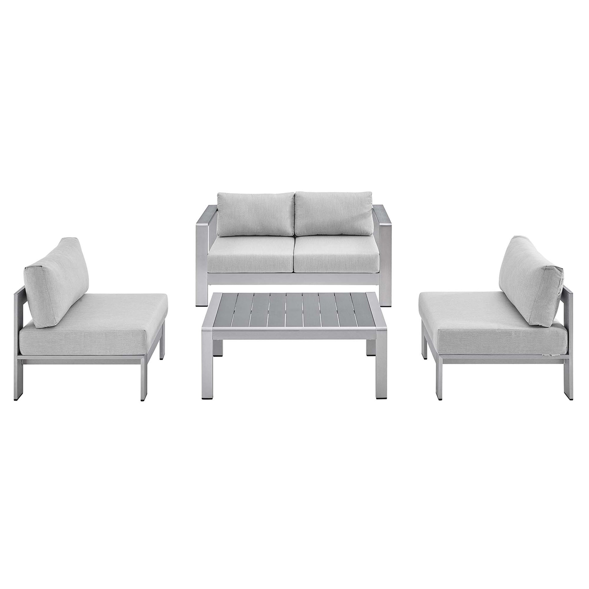 Shore 4 Piece Sunbrella® Fabric Outdoor Aluminum Set - Silver Gray