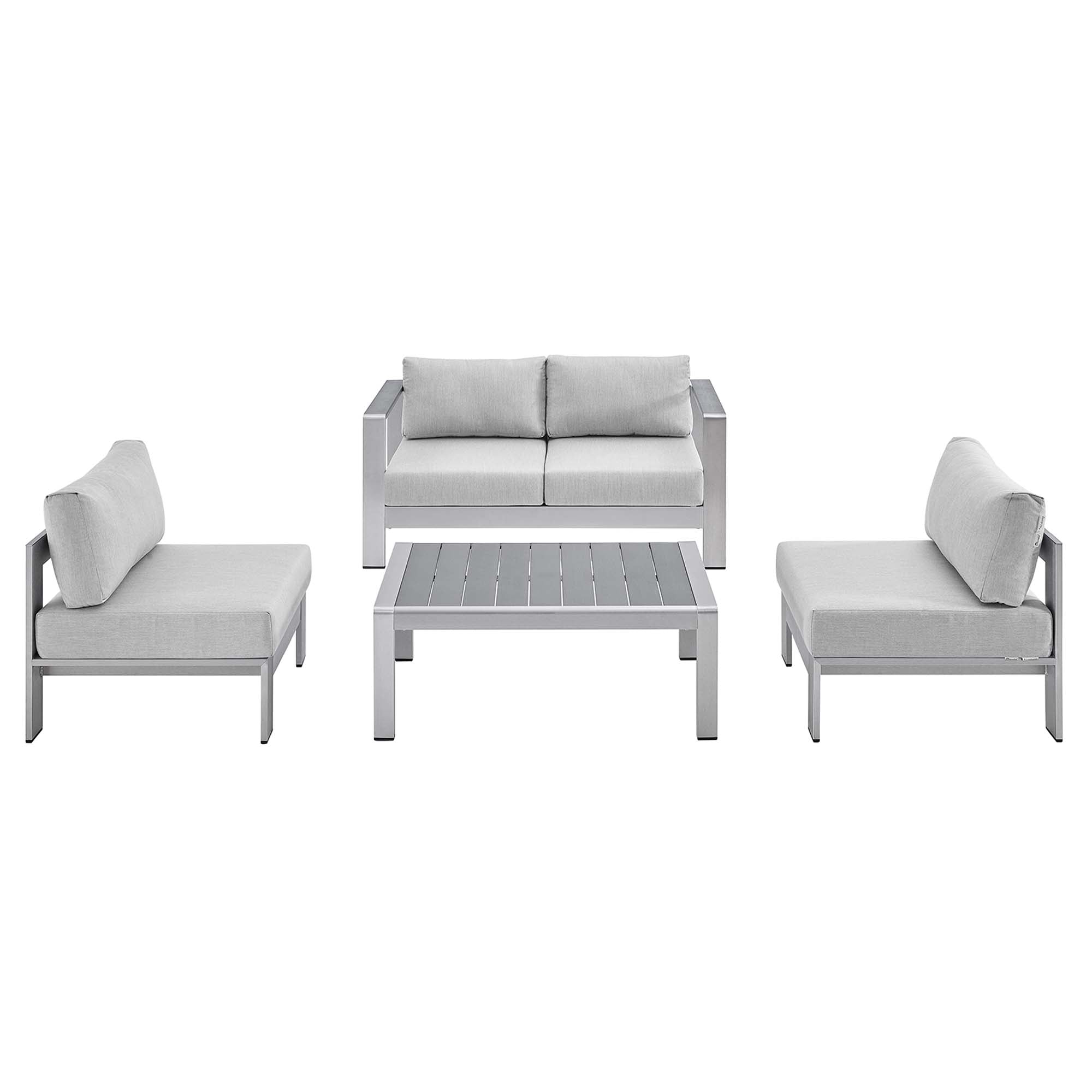 Shore 4 Piece Sunbrella® Fabric Outdoor Aluminum Set - Silver Gray