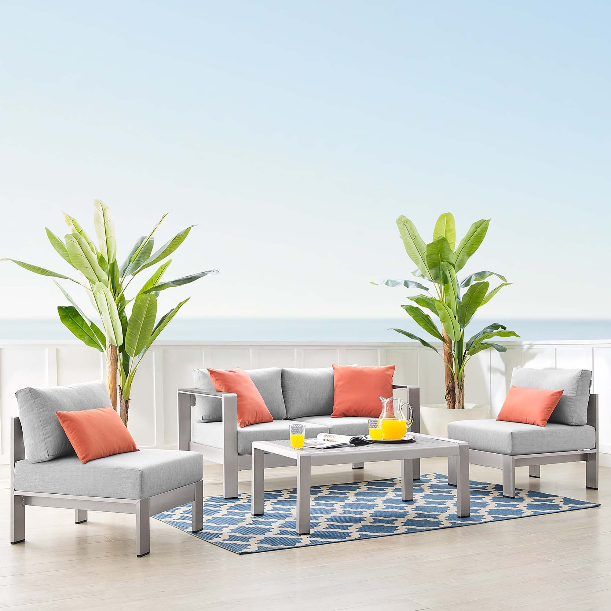 Shore 4 Piece Sunbrella® Fabric Outdoor Aluminum Set