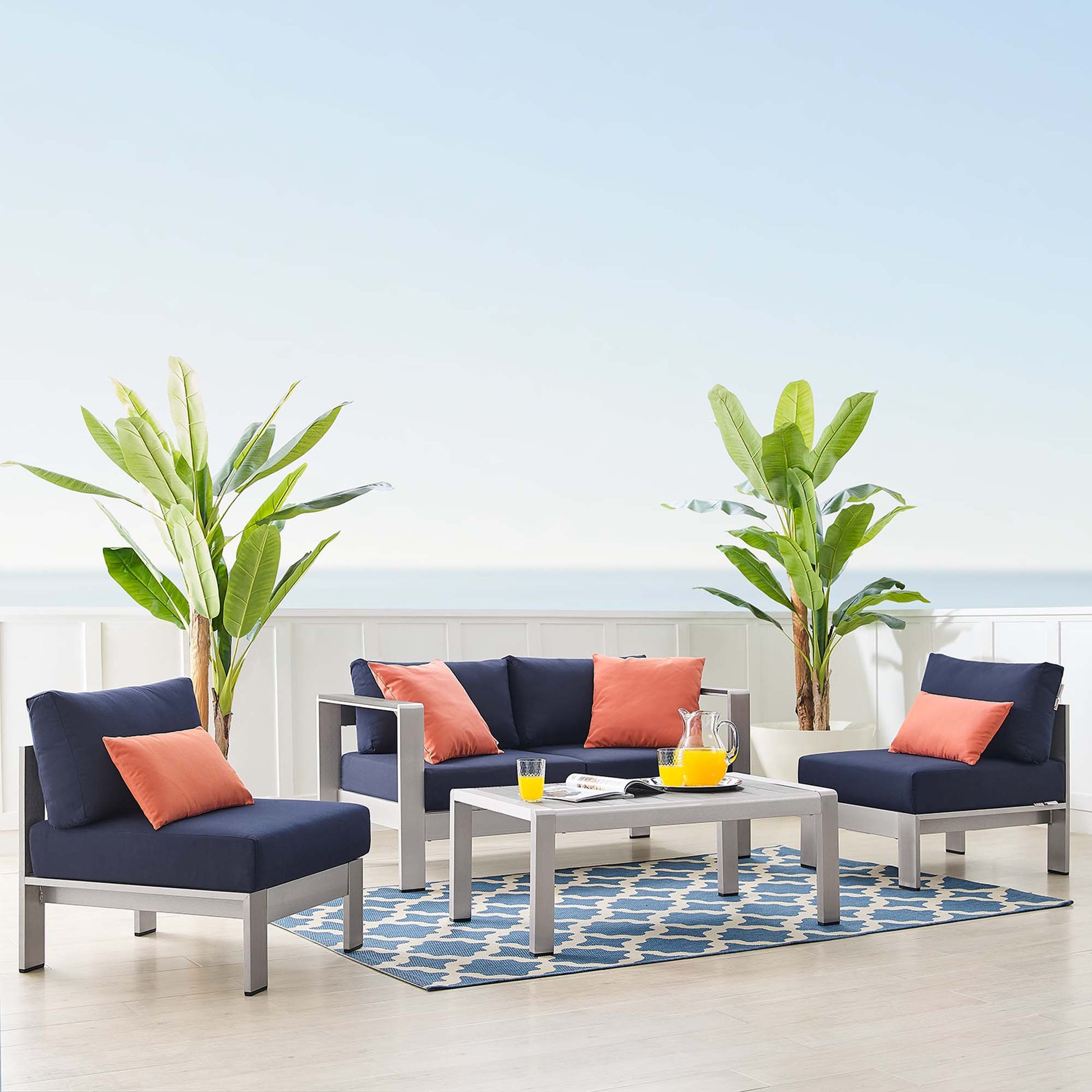 Shore 4 Piece Sunbrella® Fabric Outdoor Aluminum Set