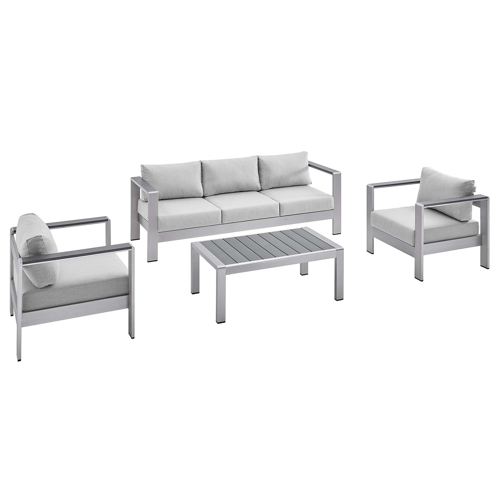 Shore Sunbrella® Fabric Outdoor Patio Aluminum 4 Piece Set - Silver Gray
