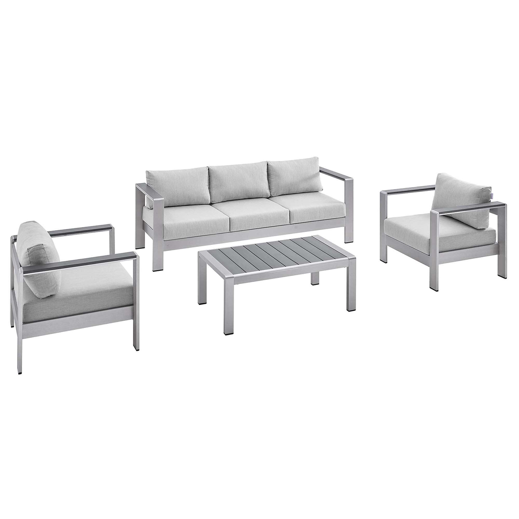 Shore Sunbrella® Fabric Outdoor Patio Aluminum 4 Piece Set - Silver Gray