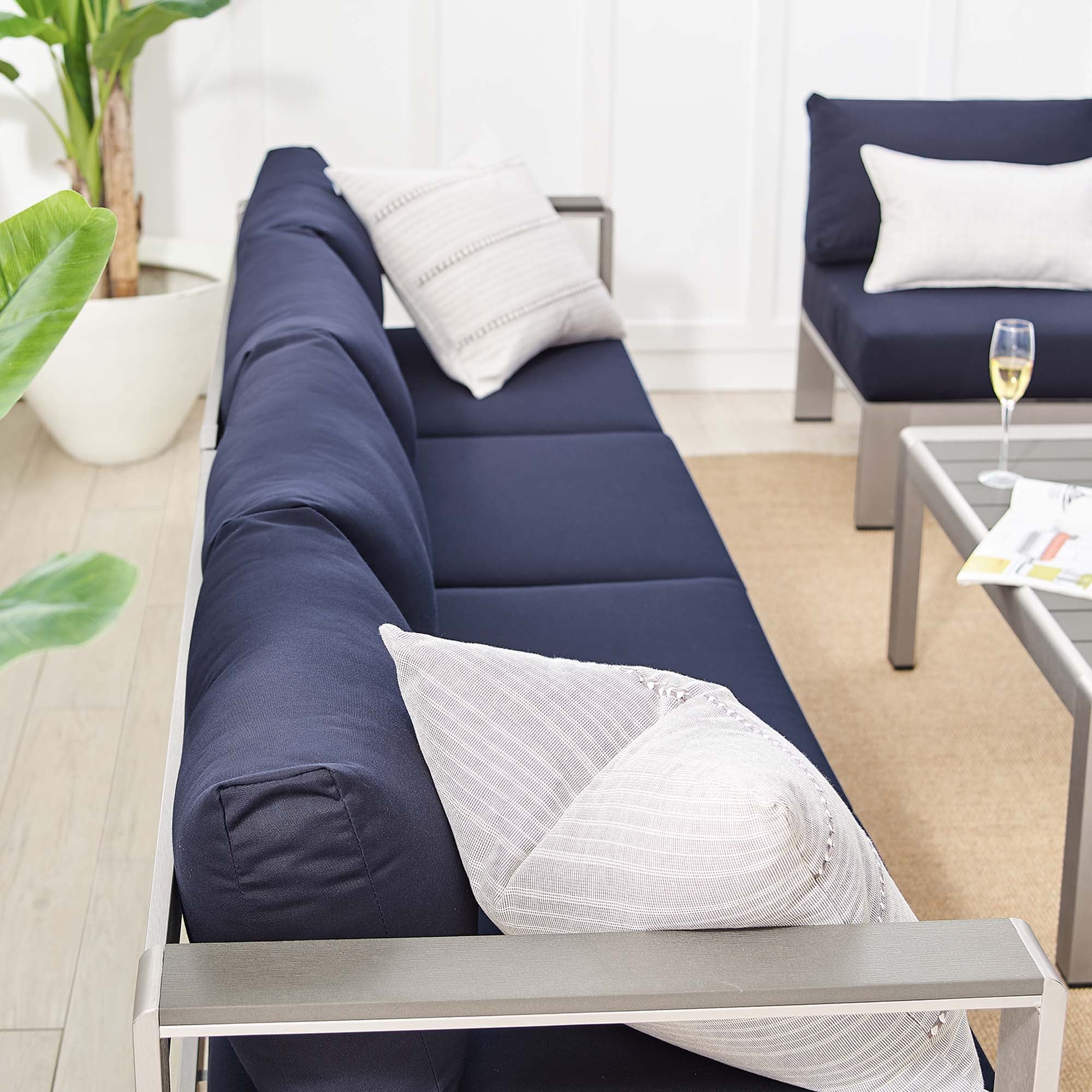 Shore 5 Piece Sunbrella® Fabric Outdoor Aluminum Sectional Sofa Set