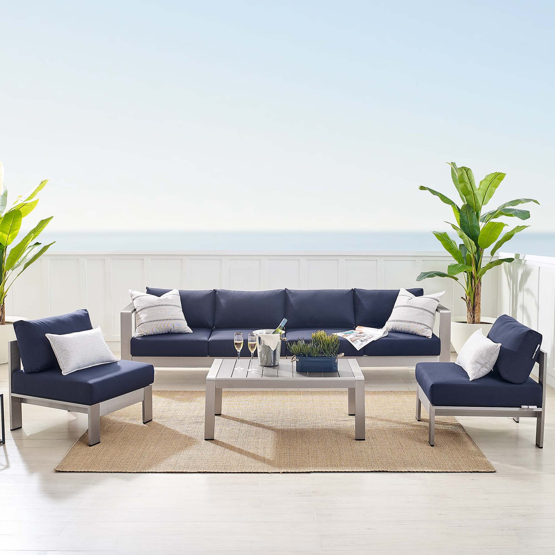 Shore 5 Piece Sunbrella® Fabric Outdoor Aluminum Sectional Sofa Set