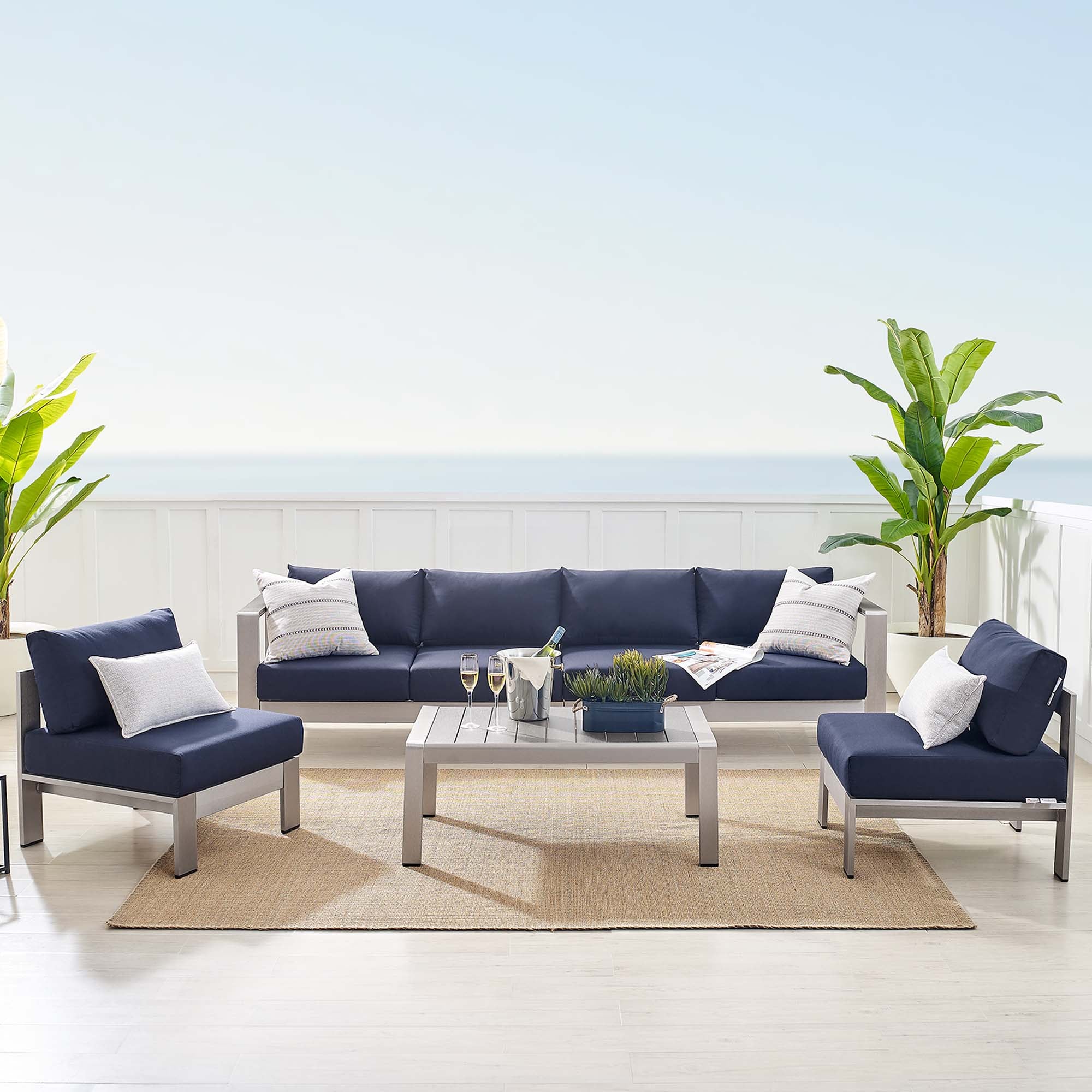 Shore 5 Piece Sunbrella® Fabric Outdoor Aluminum Sectional Sofa Set