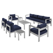 Shore 9 Piece Sunbrella® Fabric Outdoor Aluminum Sectional Sofa Set - Silver Navy