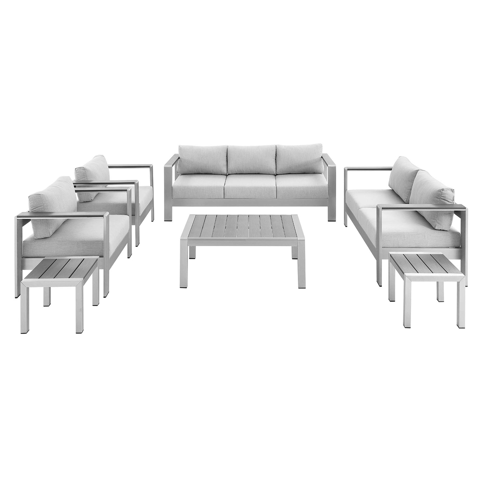 Shore Sunbrella® Fabric Outdoor Patio Aluminum 7 Piece Set - Silver Gray