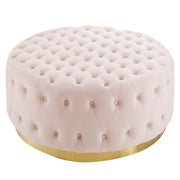 Ensconce Tufted Performance Velvet Round Ottoman - Pink