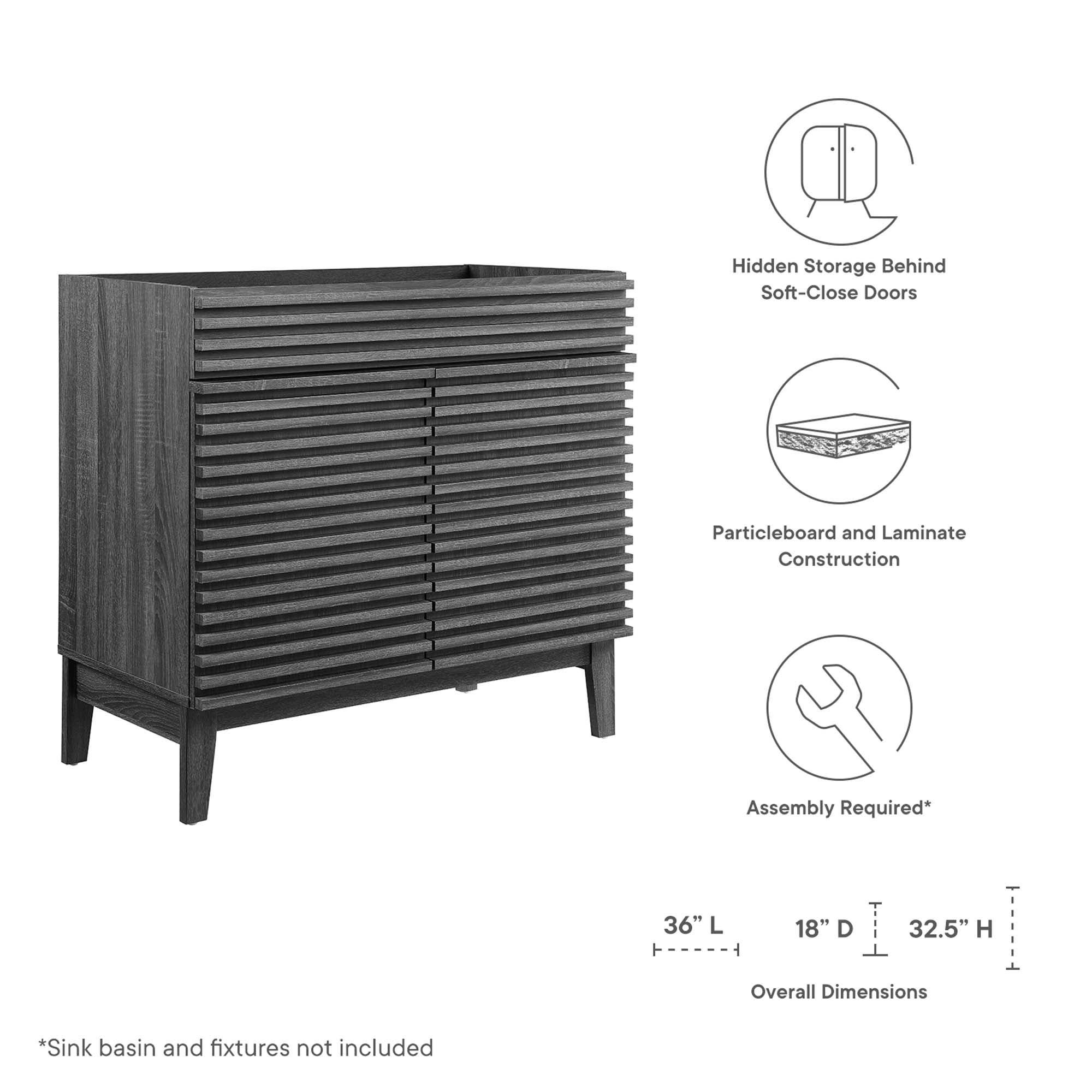 Render 36" Bathroom Vanity Cabinet - Gray