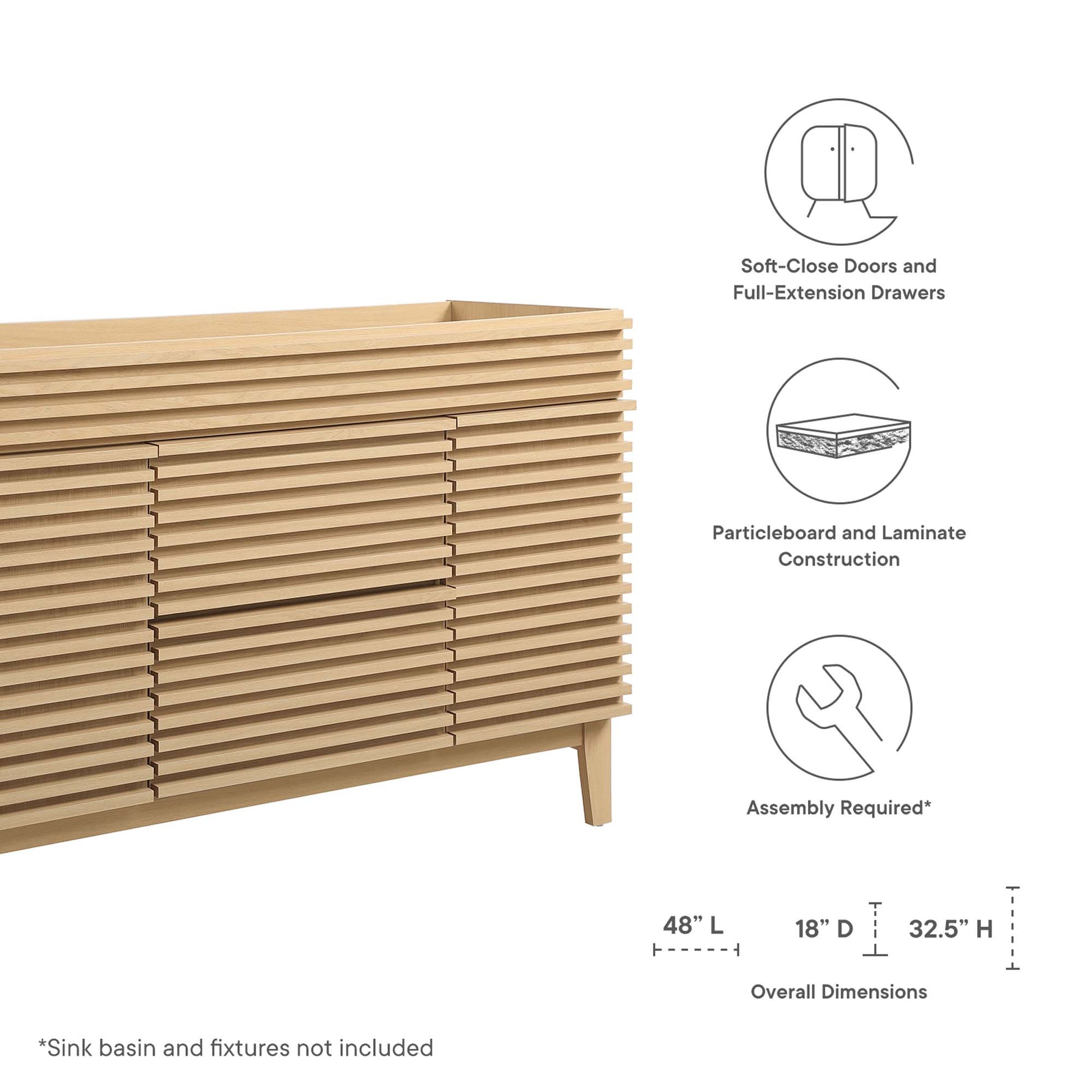 Render 48" Bathroom Cabinet Basin Not Included - Walnut
