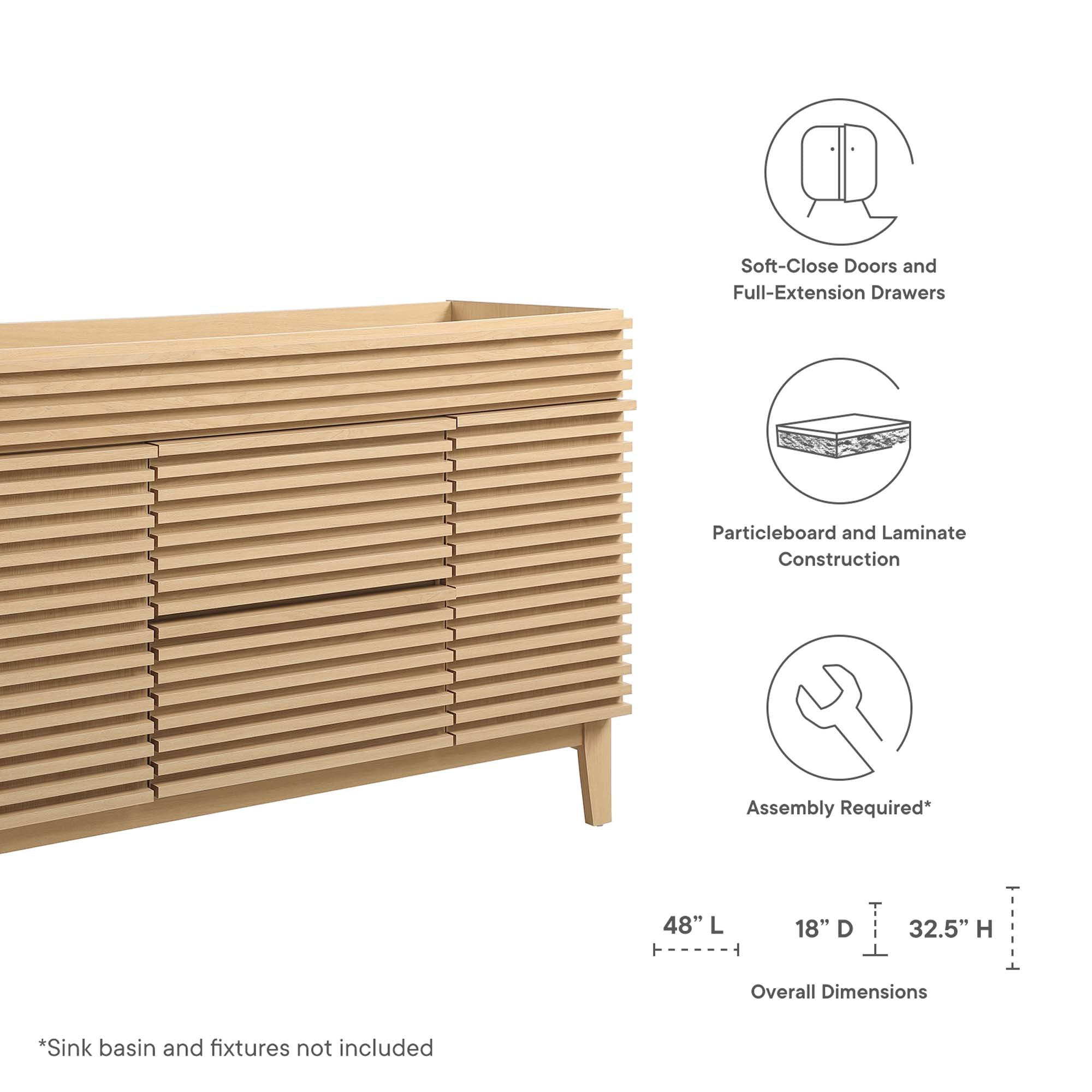 Render 48" Bathroom Cabinet Basin Not Included - Walnut